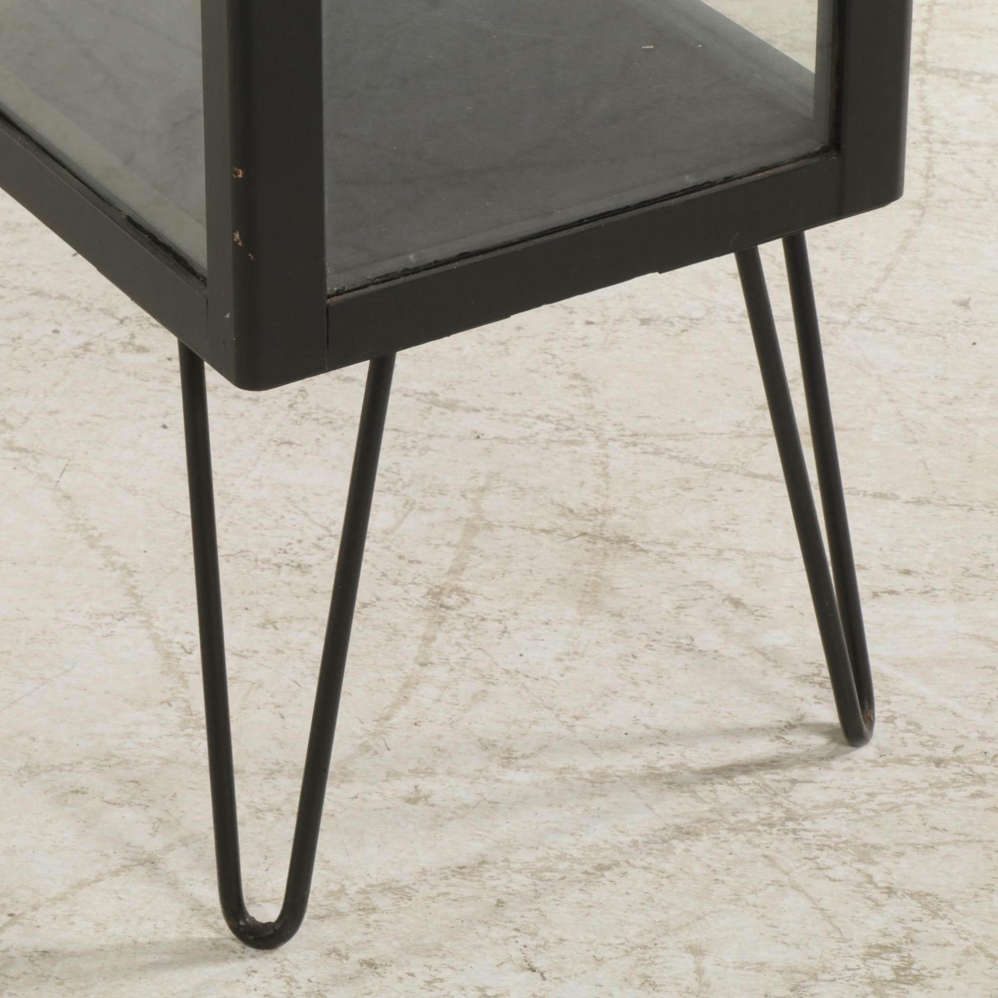 Mid Century Modern Ebonized Wood and Glass Display Case with Hairpin Legs
