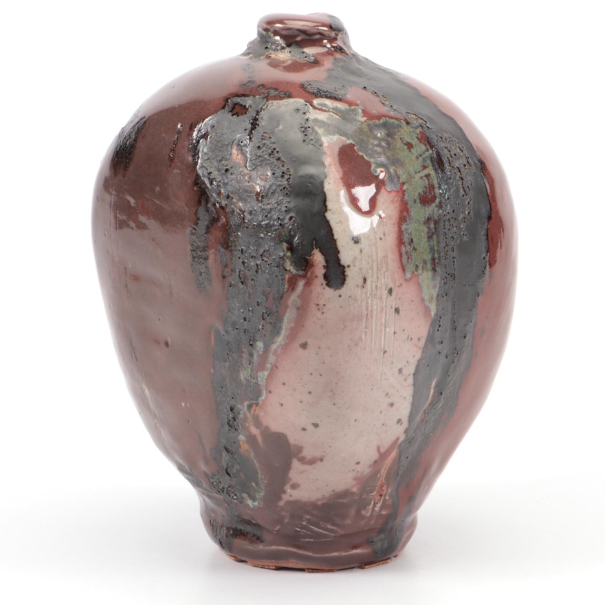 Handmade Artisan-Signed Pottery Vase, Late 20th Century