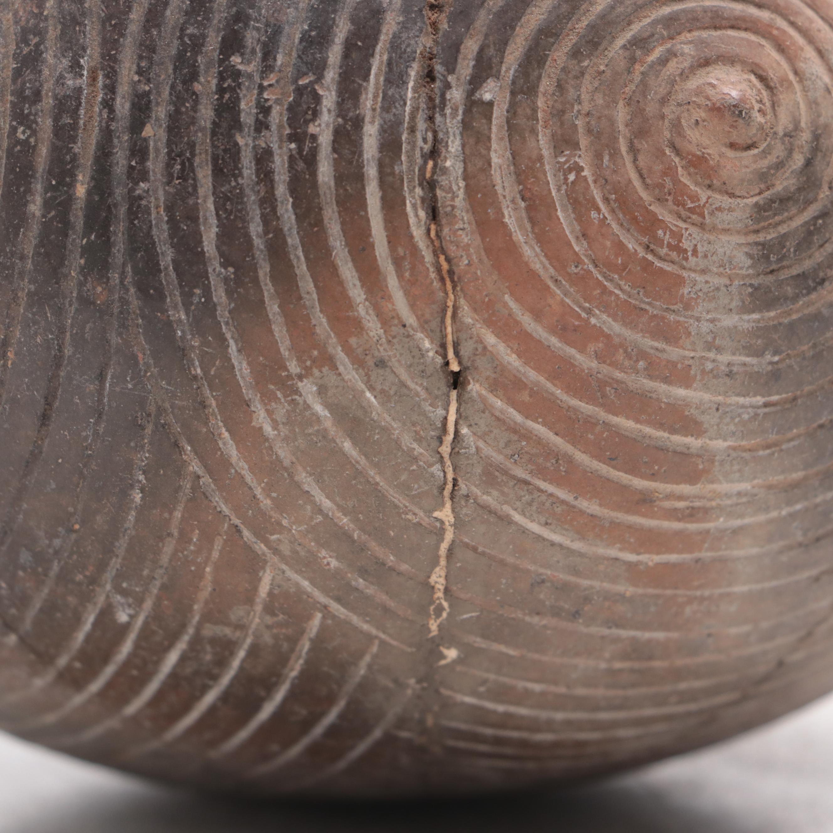 Caddo Type Spiral-Incised Pottery Bowl