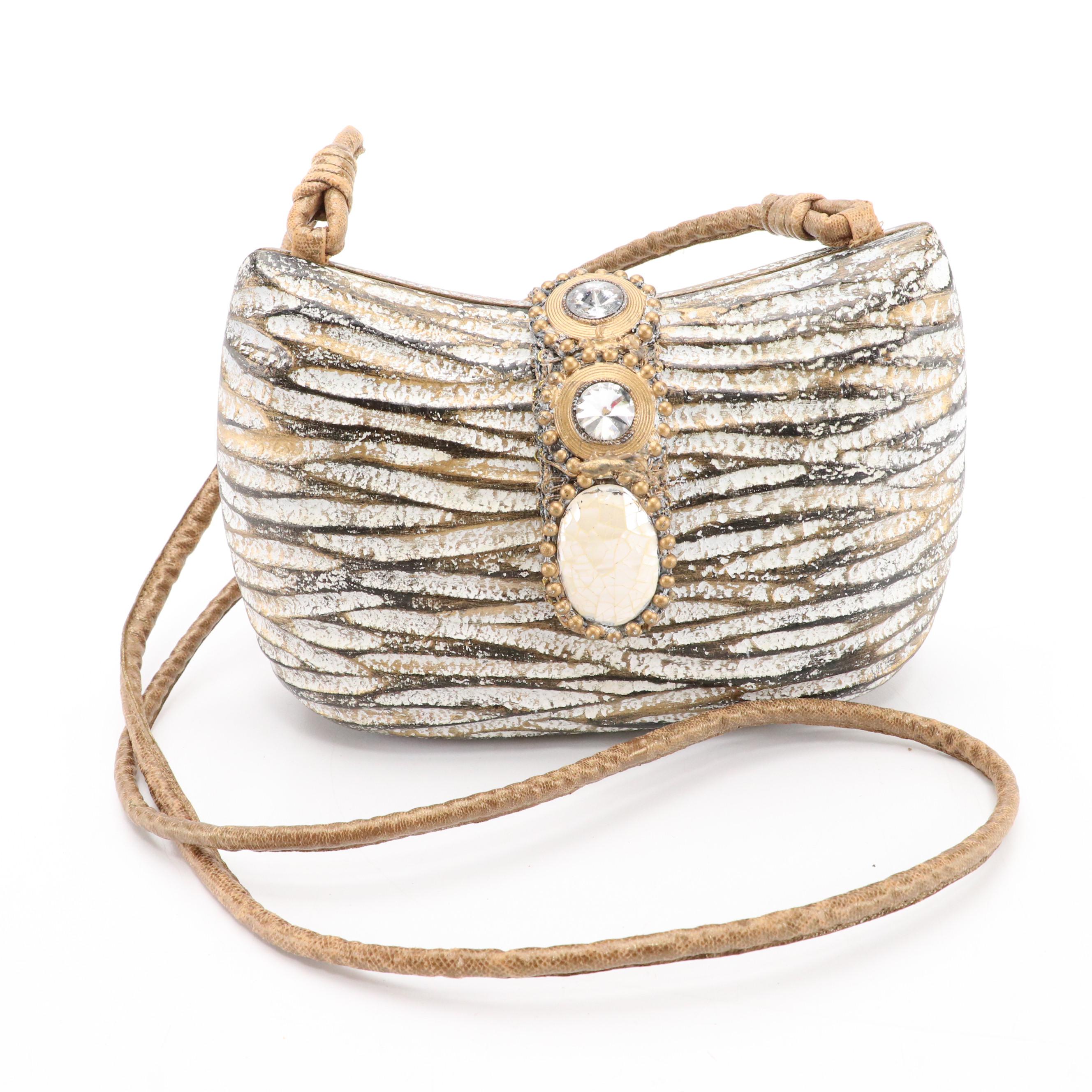 Timmy Woods Sculpted Hardshell and Rodo Woven Straw Convertible Crossbody Bags