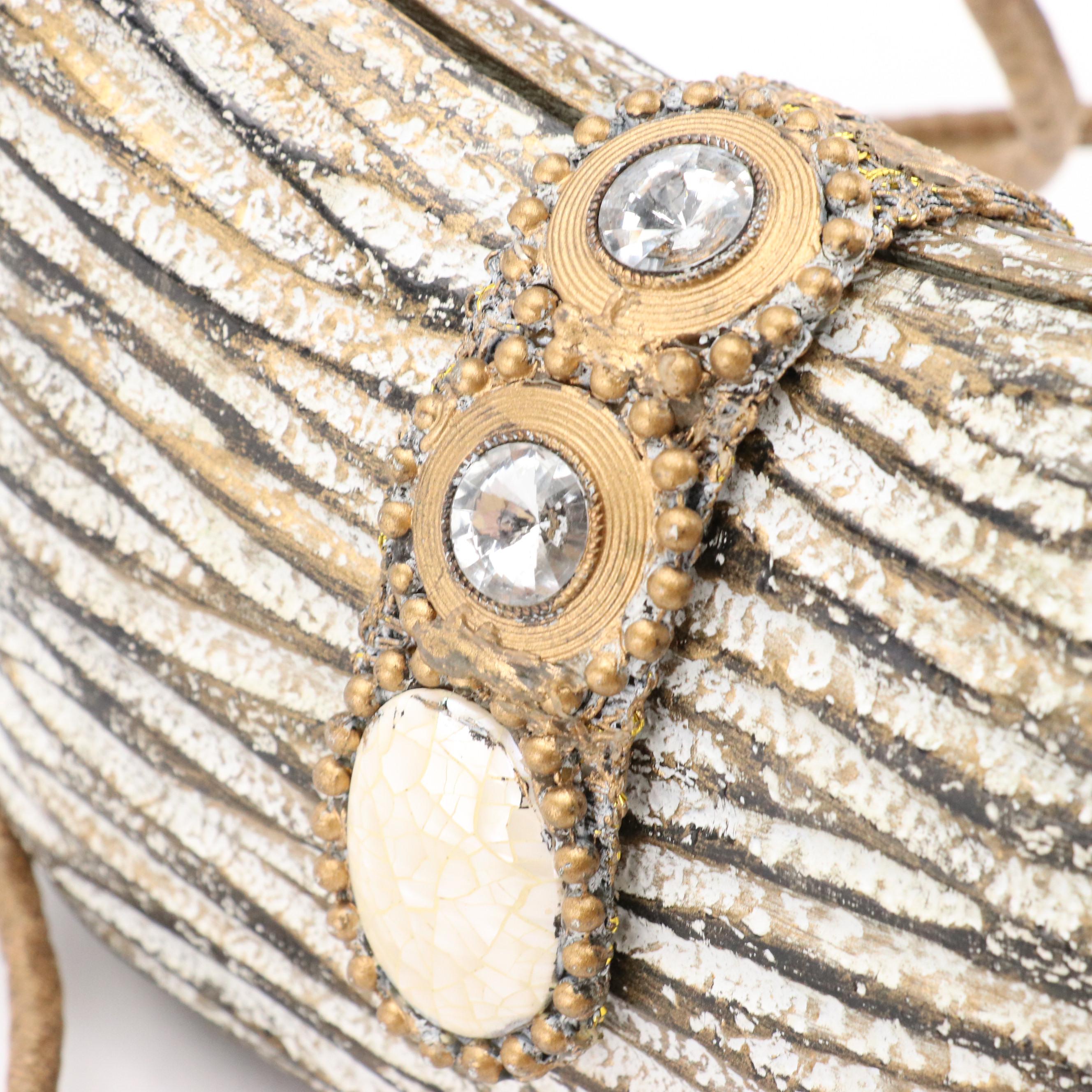 Timmy Woods Sculpted Hardshell and Rodo Woven Straw Convertible Crossbody Bags