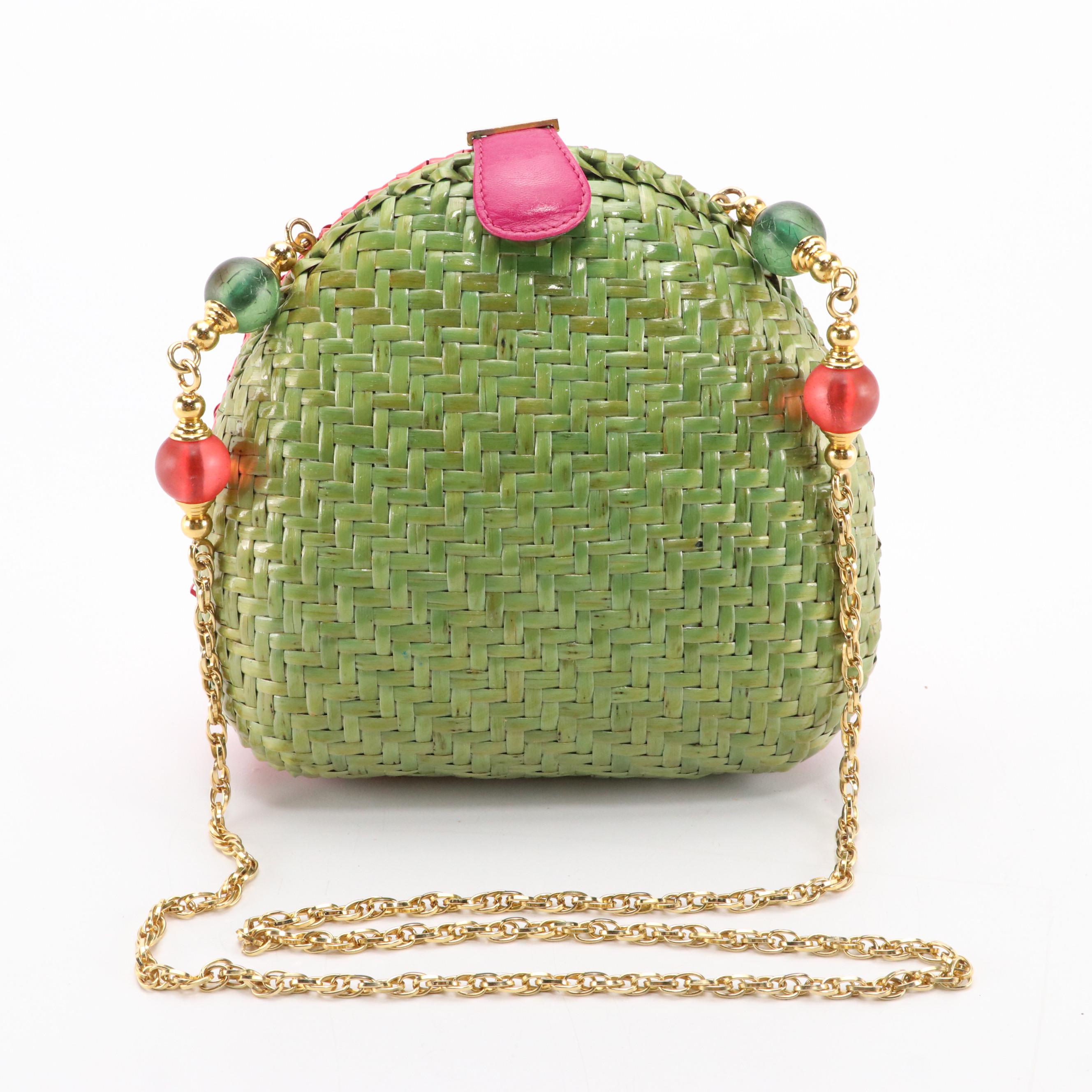 Timmy Woods Sculpted Hardshell and Rodo Woven Straw Convertible Crossbody Bags