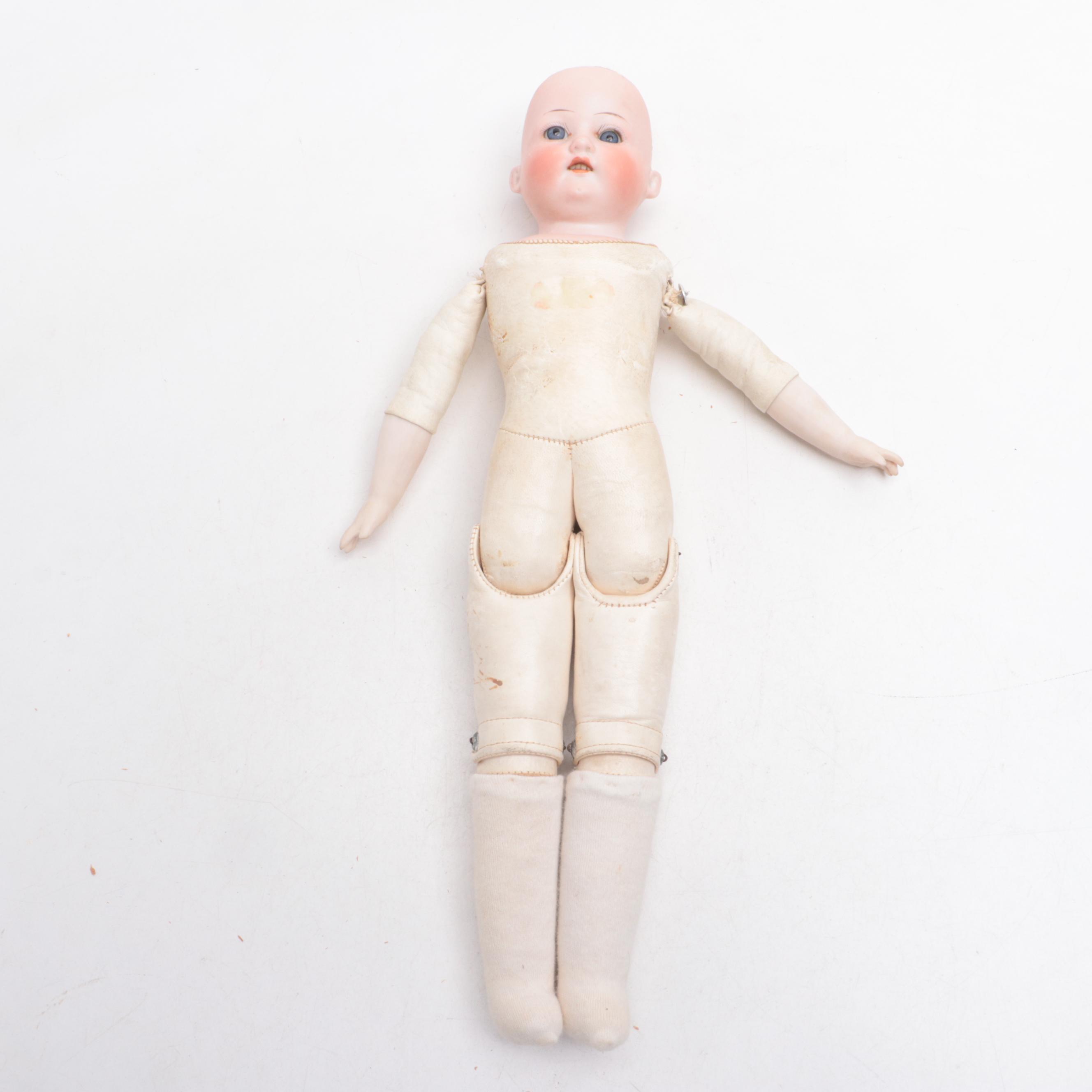 Ernst Heubach 275 Bisque Shoulder Plate with Jointed Leather Bodies Child Dolls