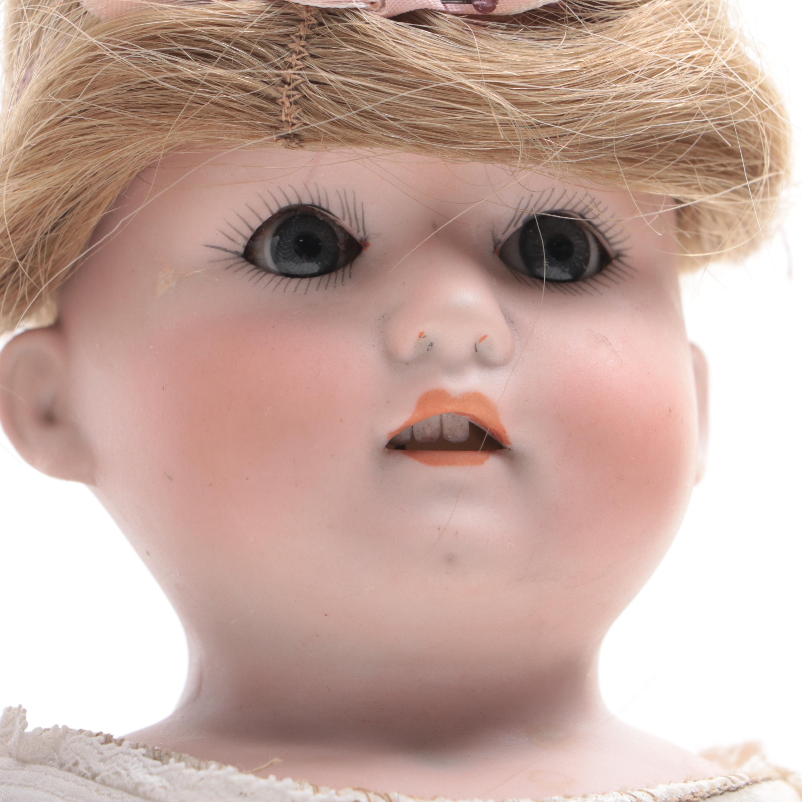 Ernst Heubach 275 Bisque Shoulder Plate with Jointed Leather Bodies Child Dolls