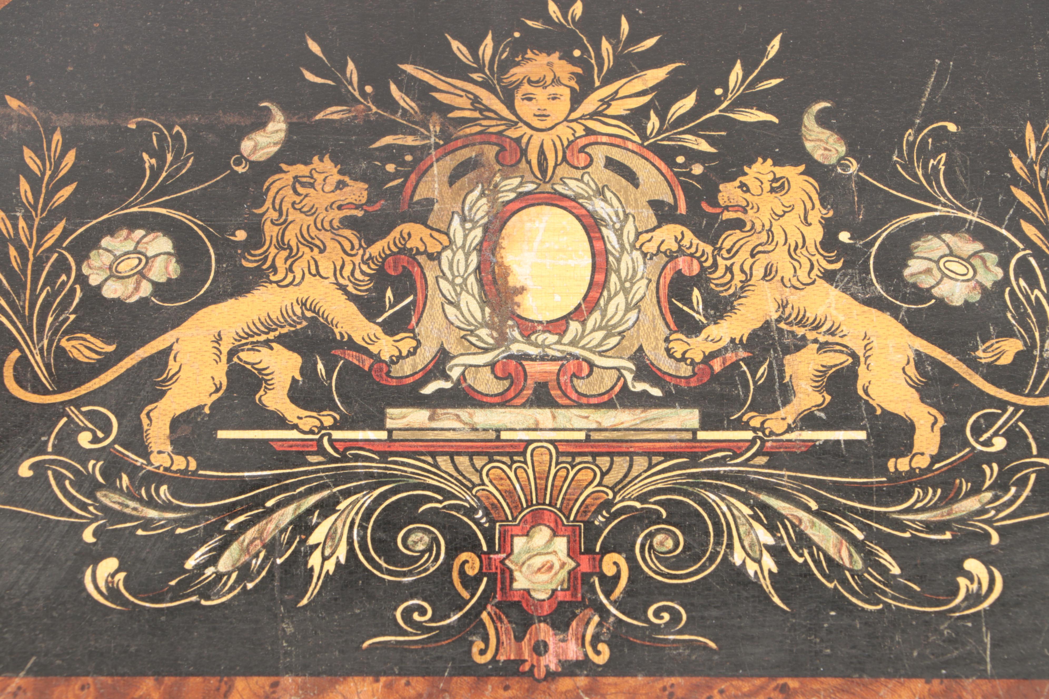 Victorian Lap Desk with Renaissance Style Printed Design on the Lid, 19th C