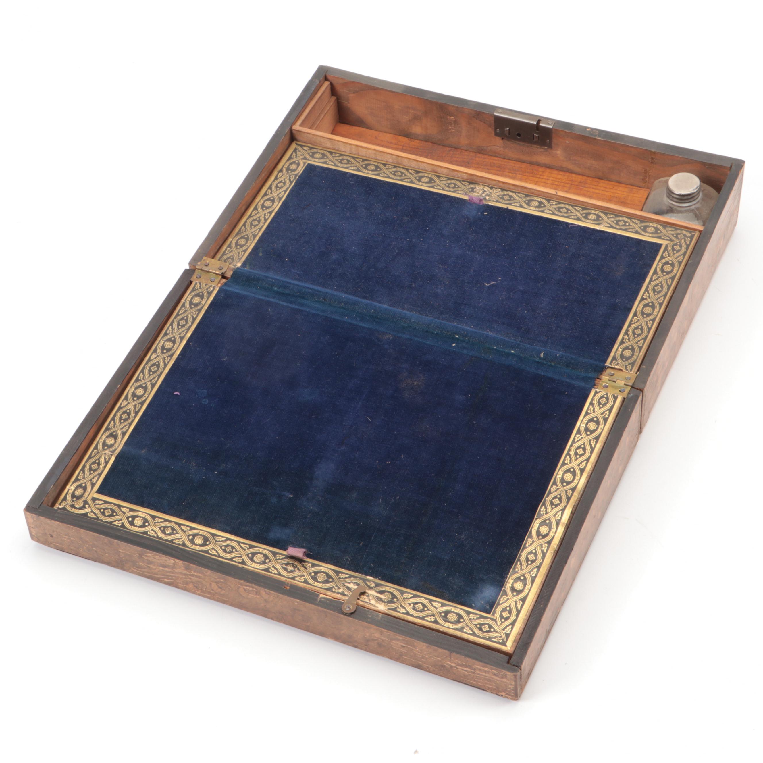 Victorian Lap Desk with Renaissance Style Printed Design on the Lid, 19th C