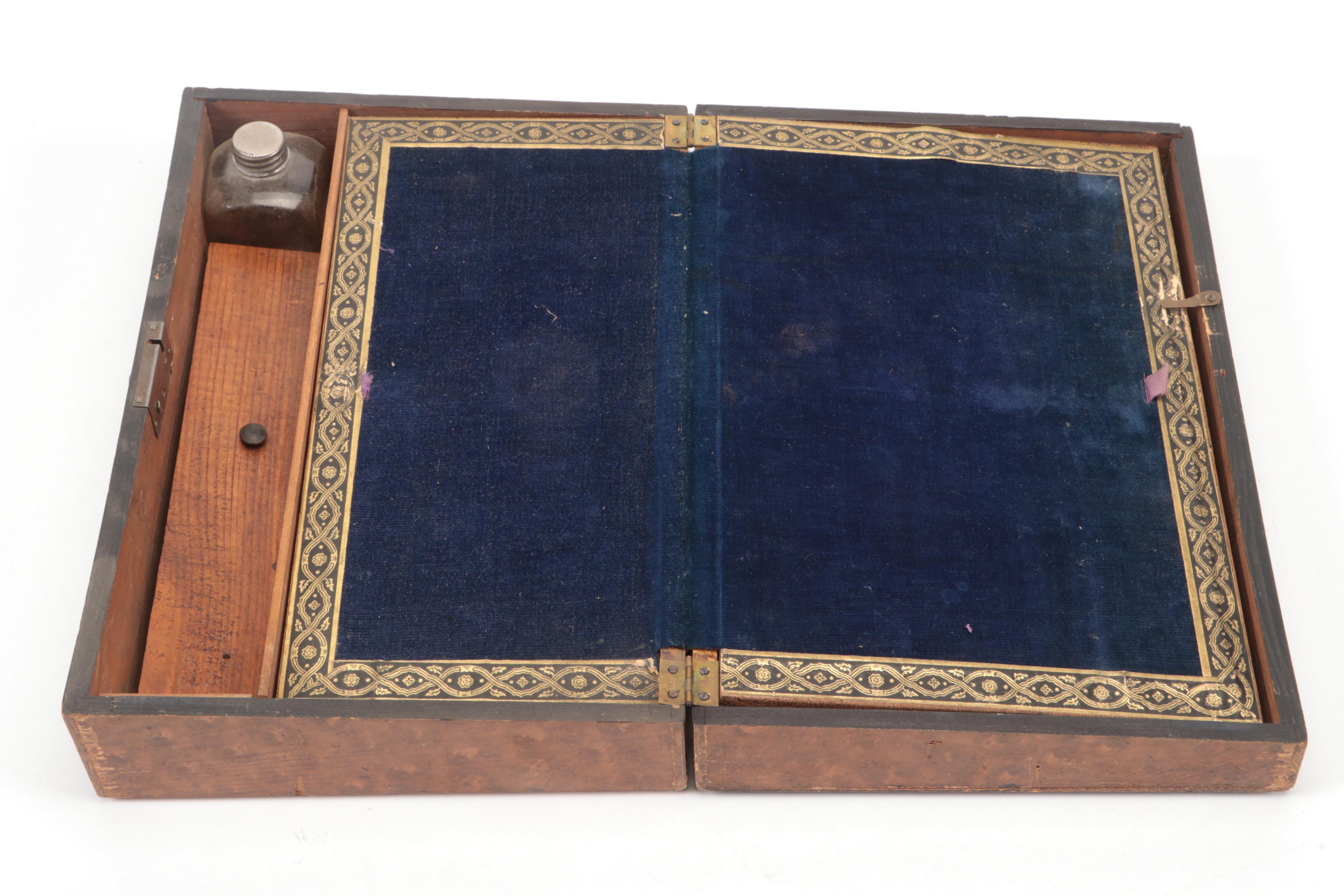 Victorian Lap Desk with Renaissance Style Printed Design on the Lid, 19th C