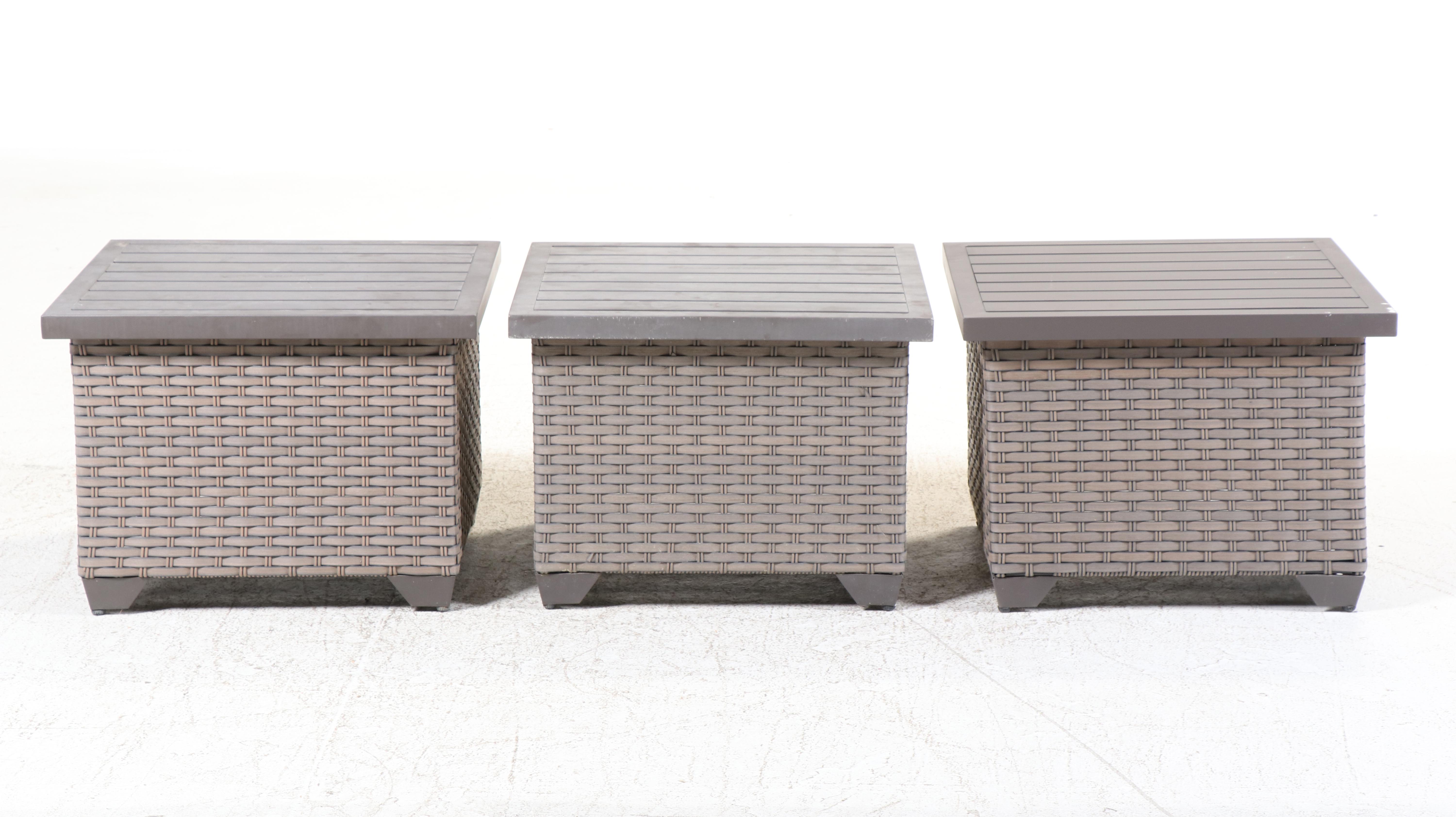 Three Contemporary Resin Wicker Accent Tables