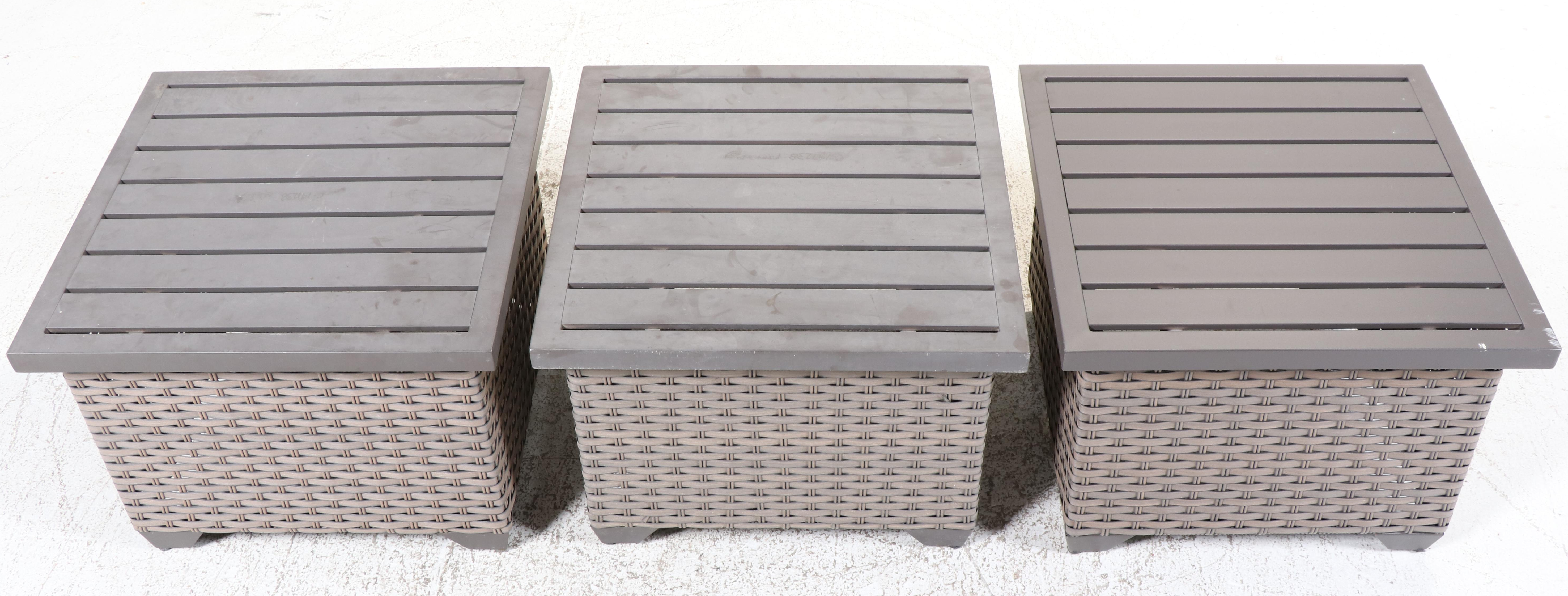Three Contemporary Resin Wicker Accent Tables