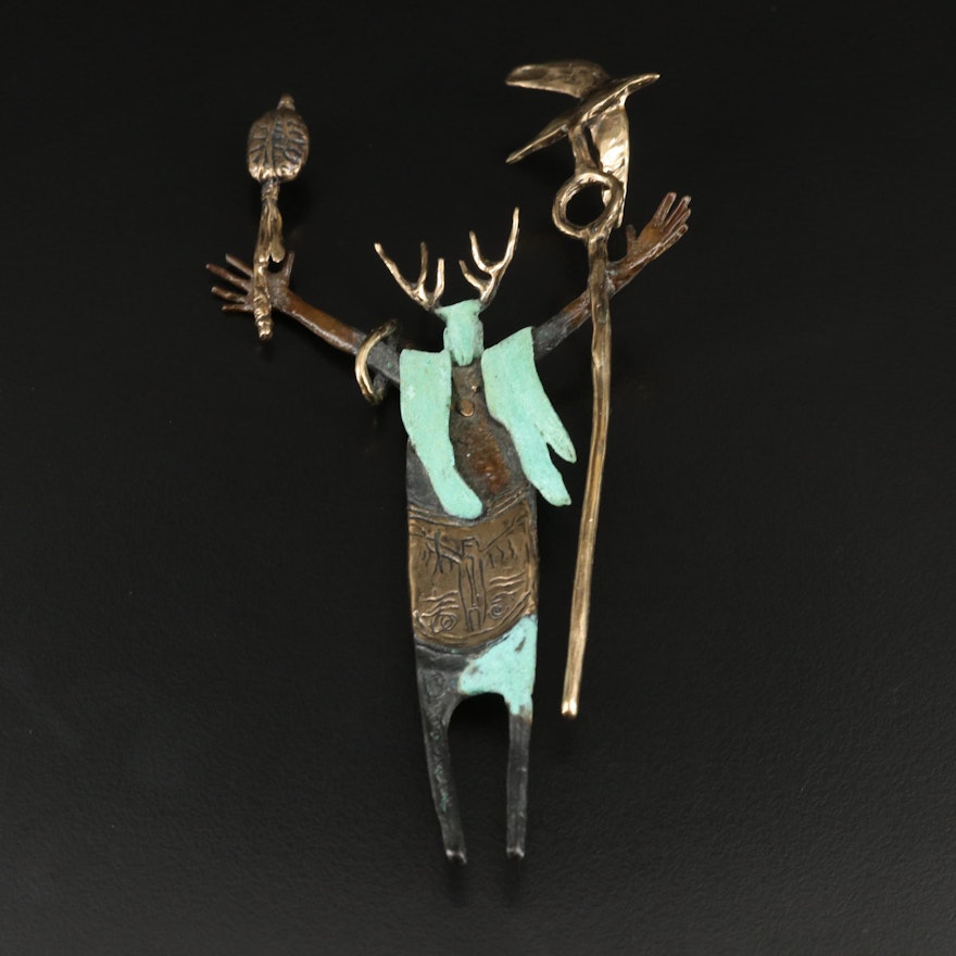 Bill Worrell Figural Brooch with Patinaed Bronze