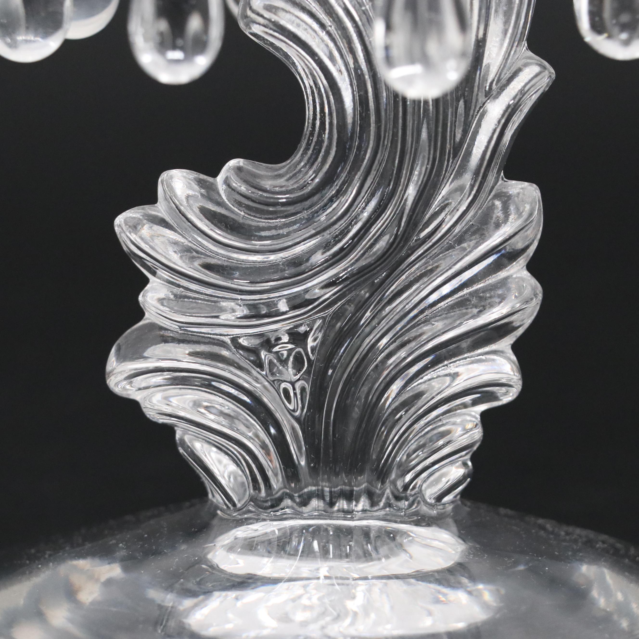 Pair of Fostoria Glass Candlesticks with Prisms, Early to Mid-20th Century