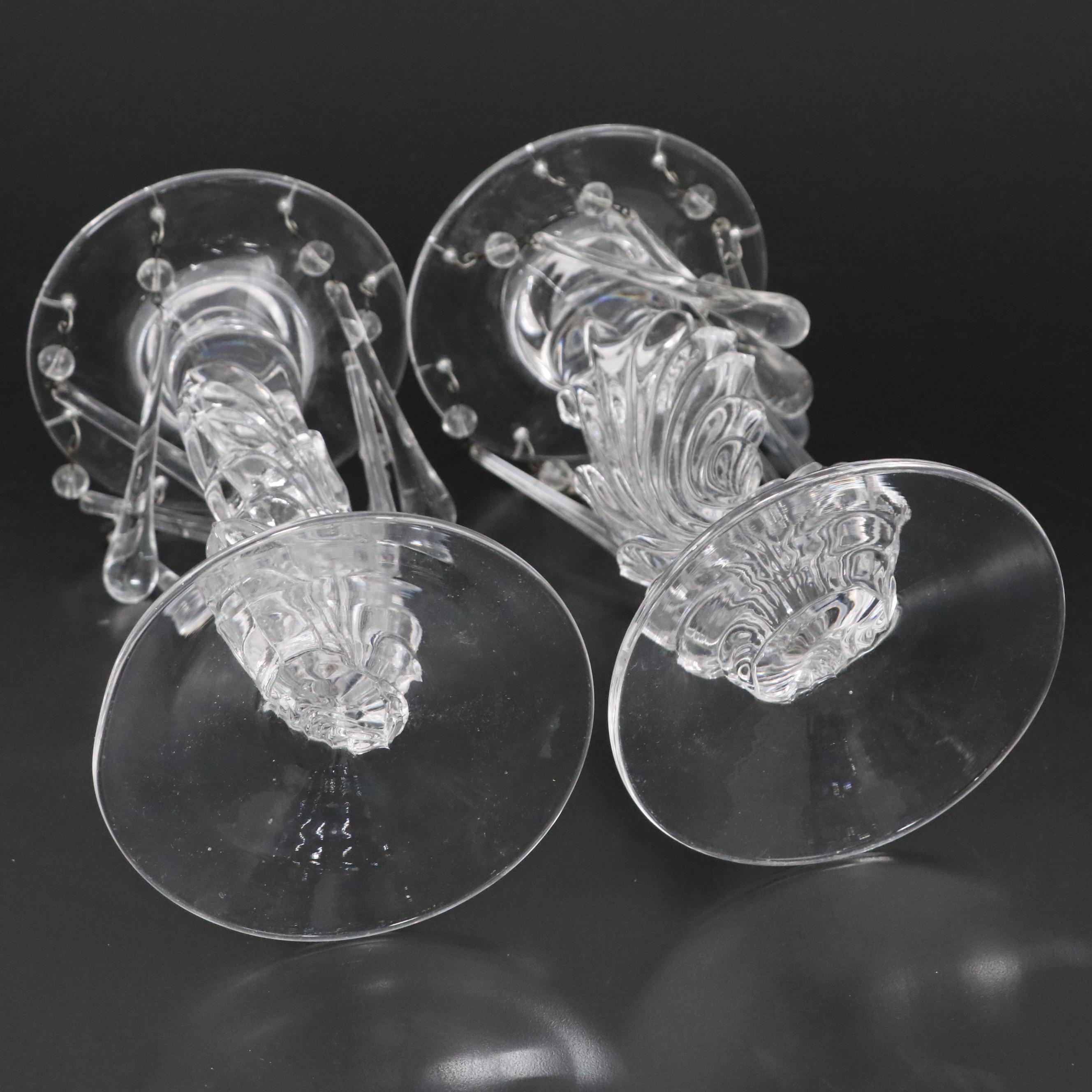 Pair of Fostoria Glass Candlesticks with Prisms, Early to Mid-20th Century