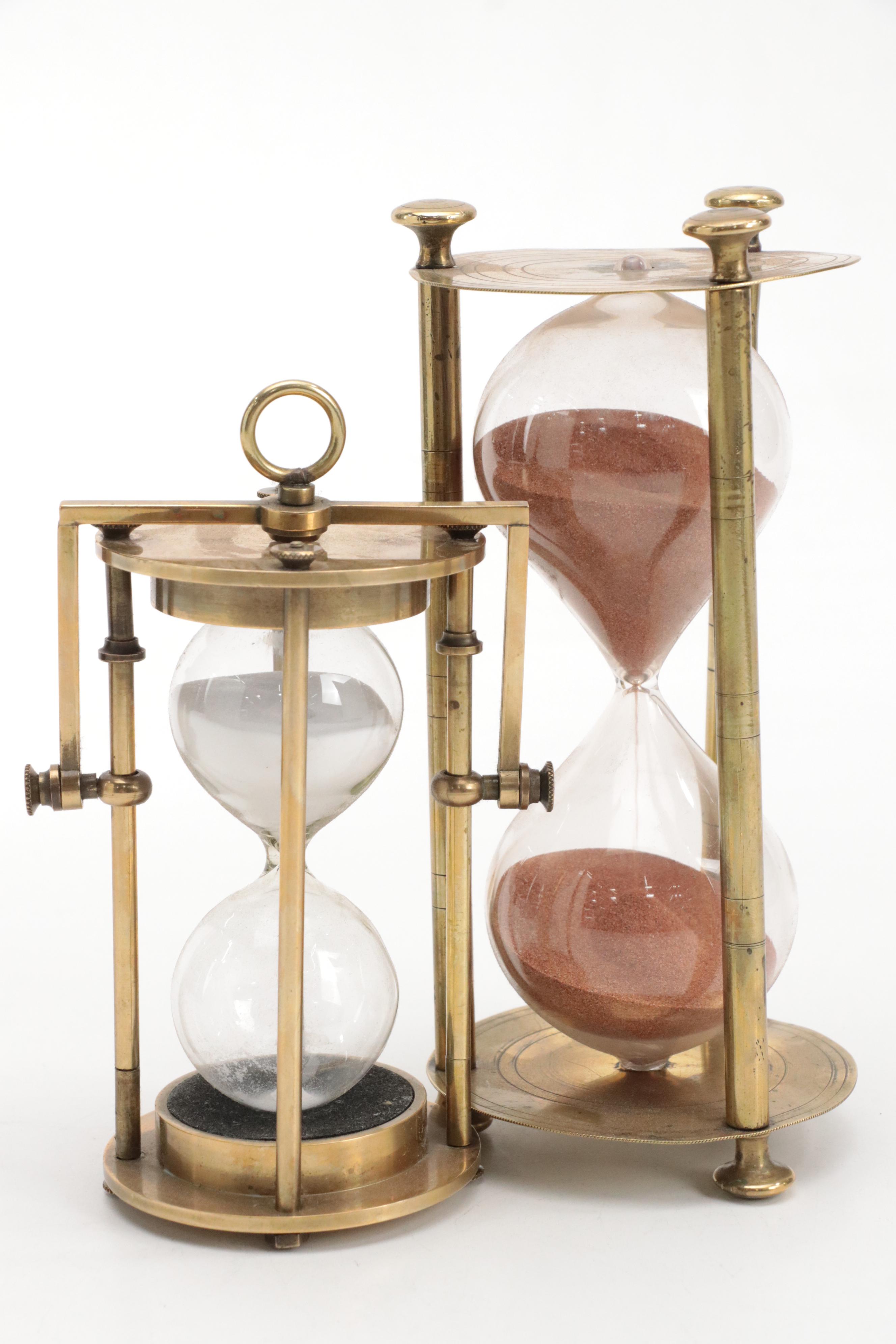 Brass Finish Metal Hour Glasses with Leaf Shape Brass Paperweights