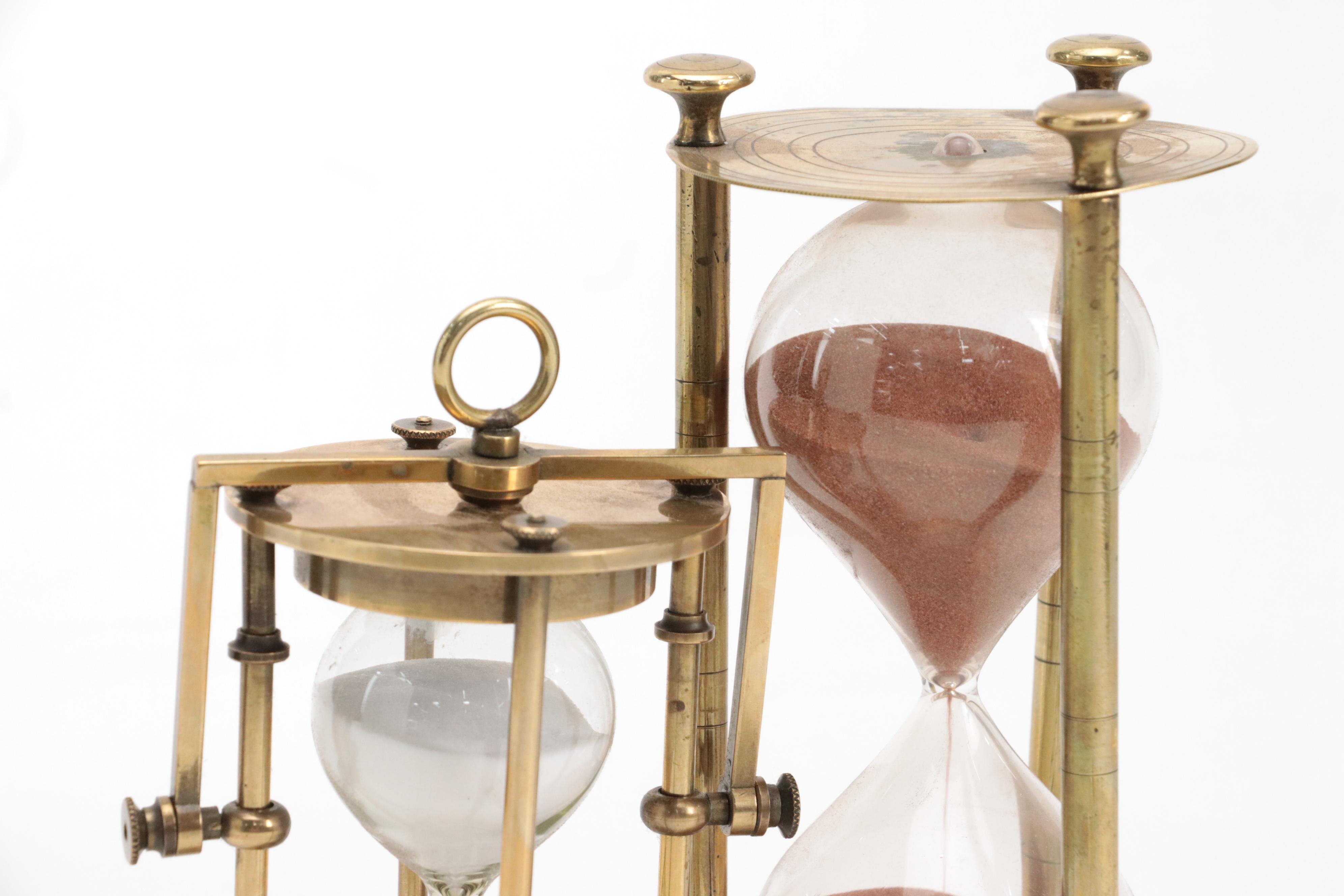 Brass Finish Metal Hour Glasses with Leaf Shape Brass Paperweights