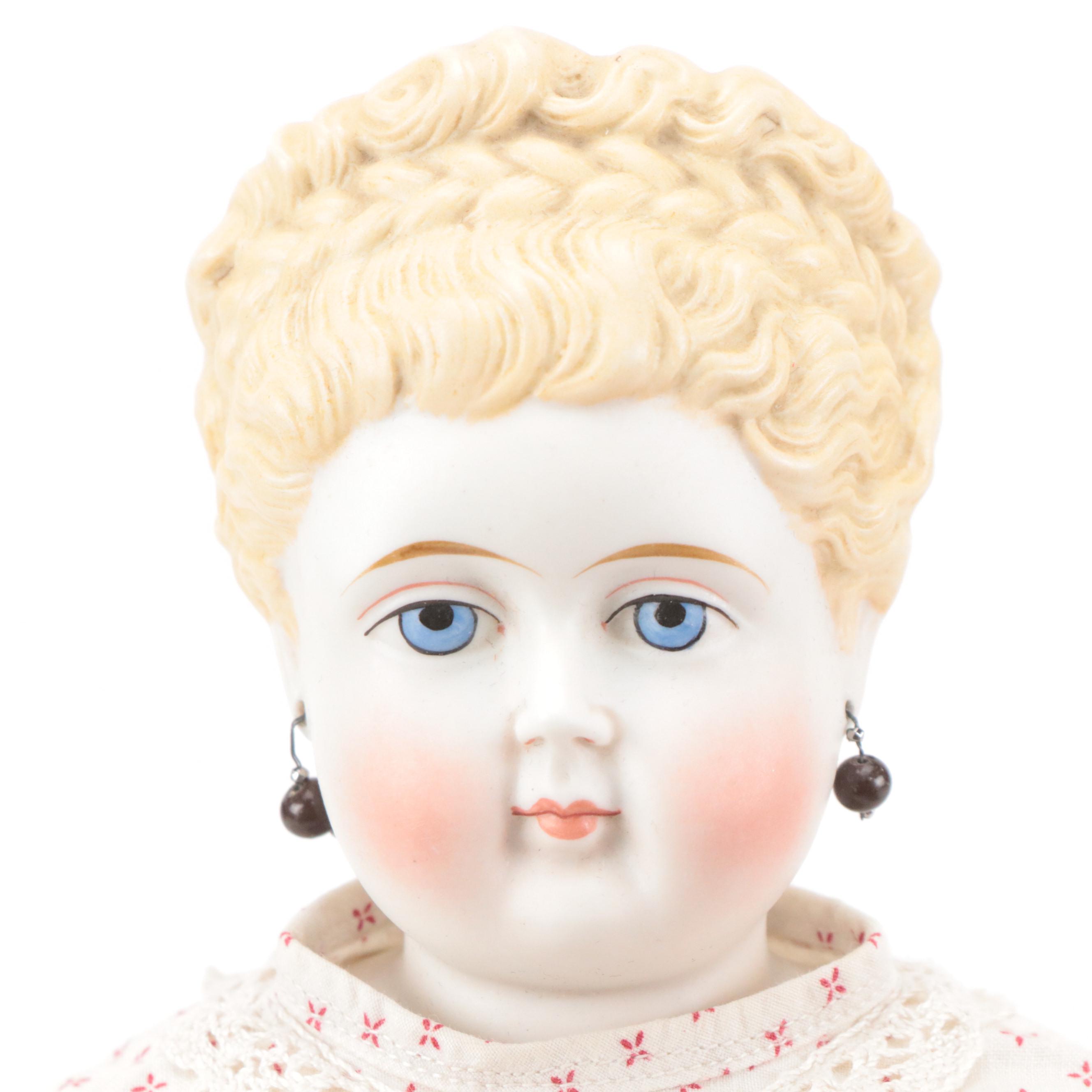Limbach Irish Queen with Other German Blonde Molded Fancy Hair Parian Dolls