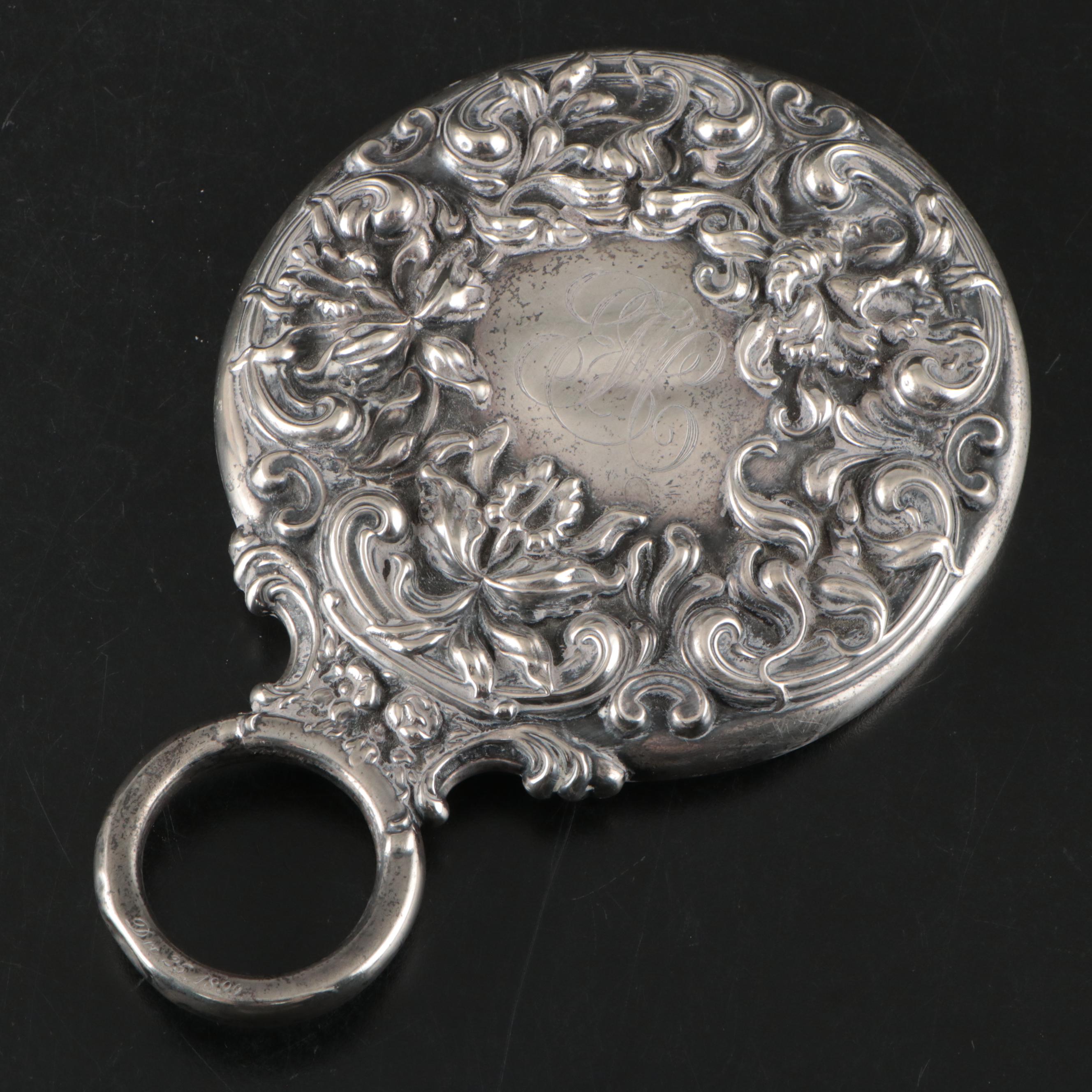 Art Nouveau Style Sterling Silver Handheld Mirror
