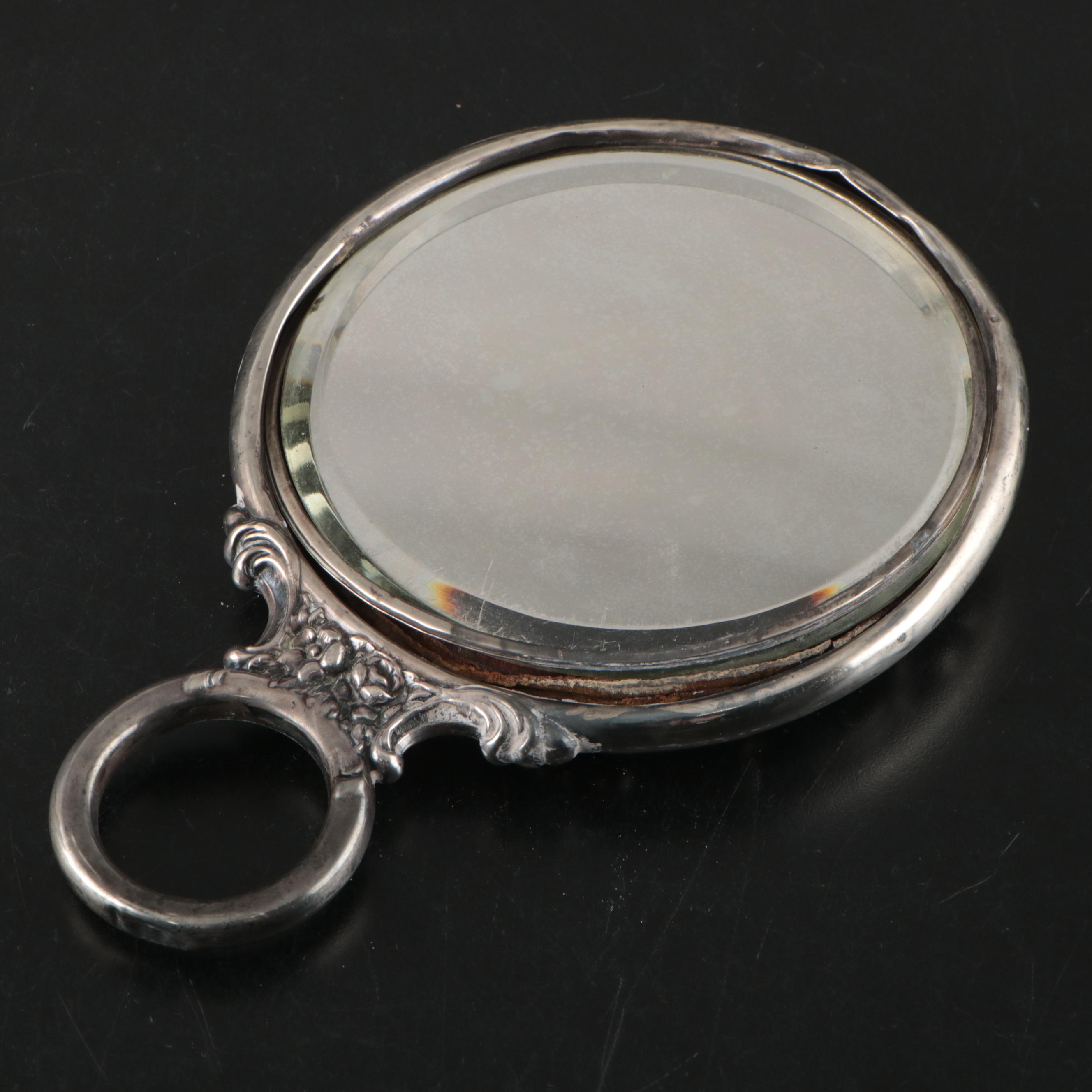 Art Nouveau Style Sterling Silver Handheld Mirror