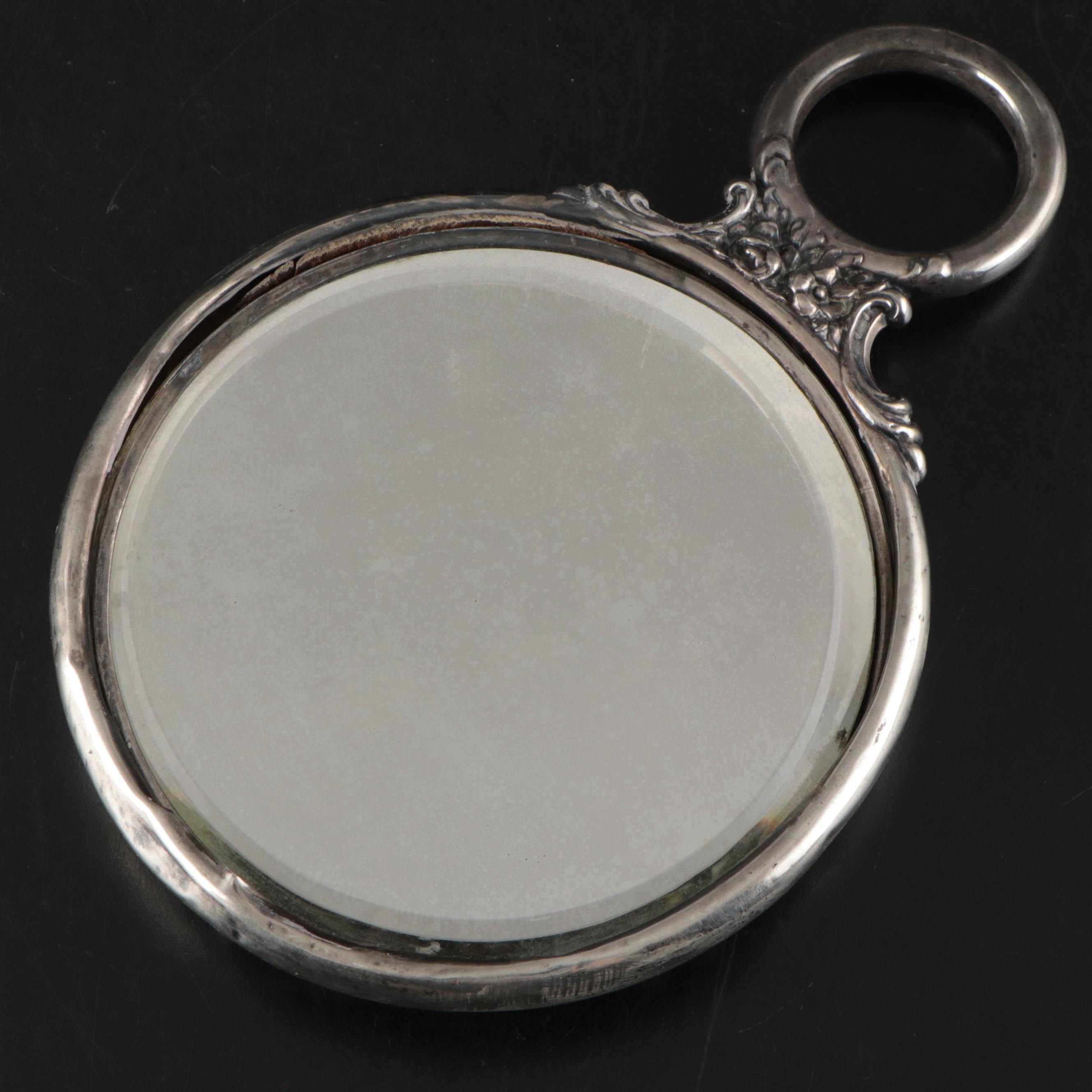 Art Nouveau Style Sterling Silver Handheld Mirror