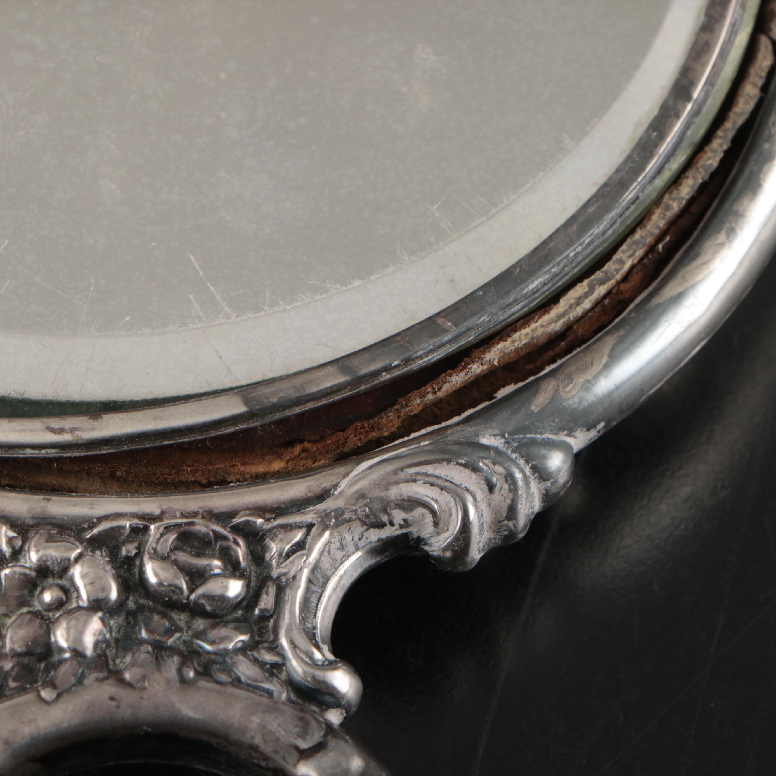Art Nouveau Style Sterling Silver Handheld Mirror