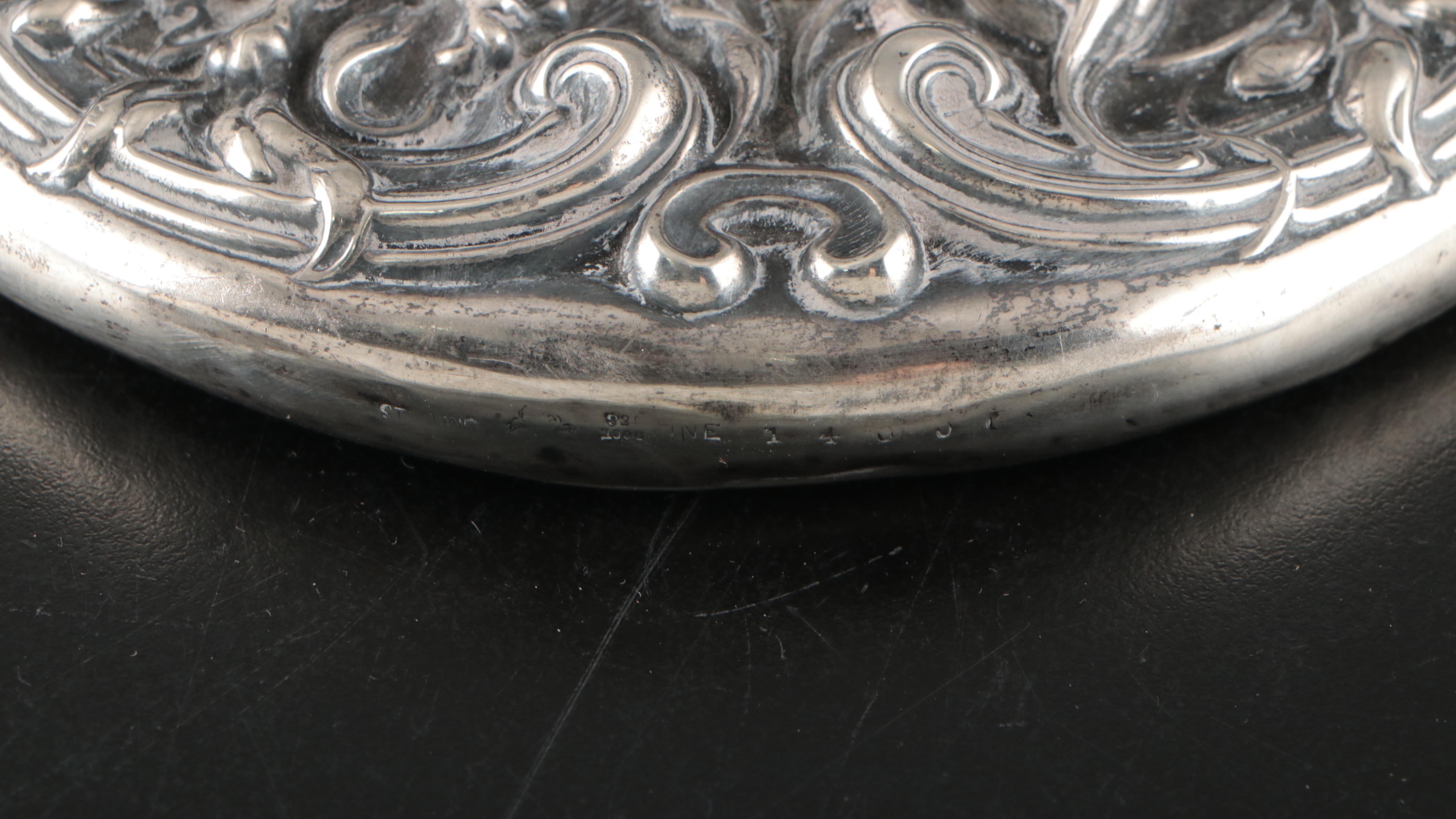 Art Nouveau Style Sterling Silver Handheld Mirror