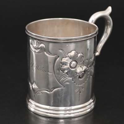 Robert Brown Engraved Coin Silver Mug, Mid-19th C.