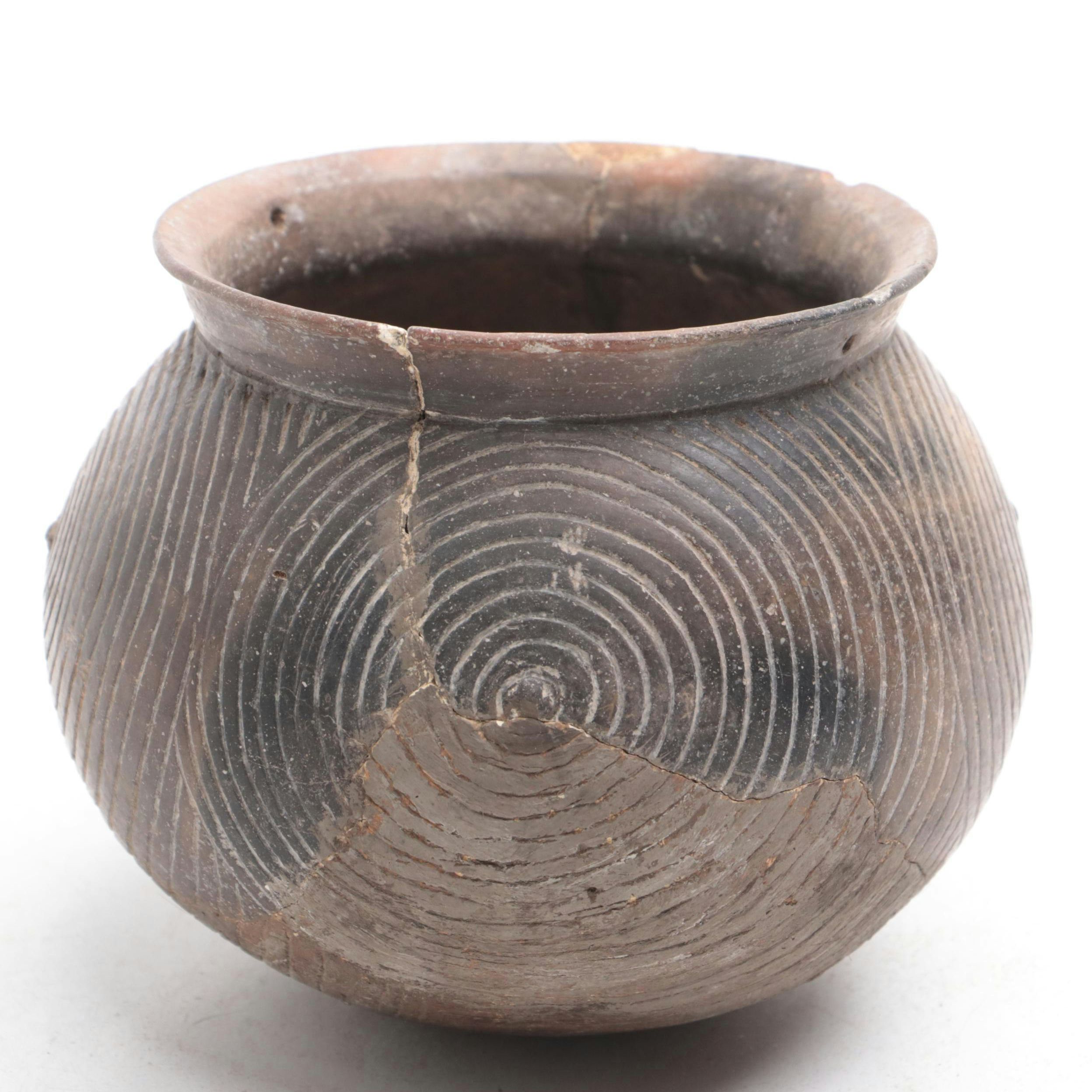 Caddo Type Spiral-Incised Pottery Bowl
