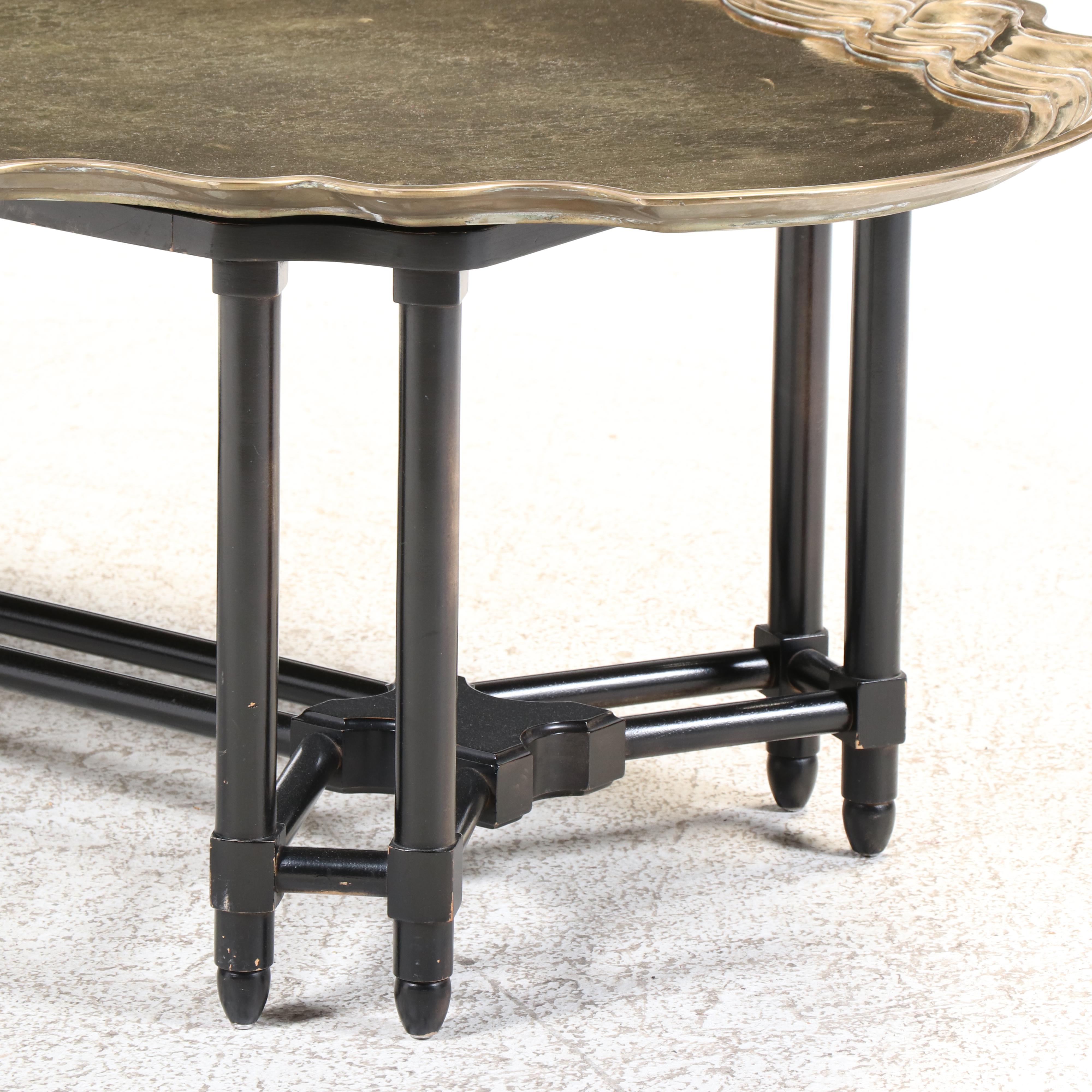 Baker Furniture Regency Style Ebonized and Brass Tray-Top Coffee Table