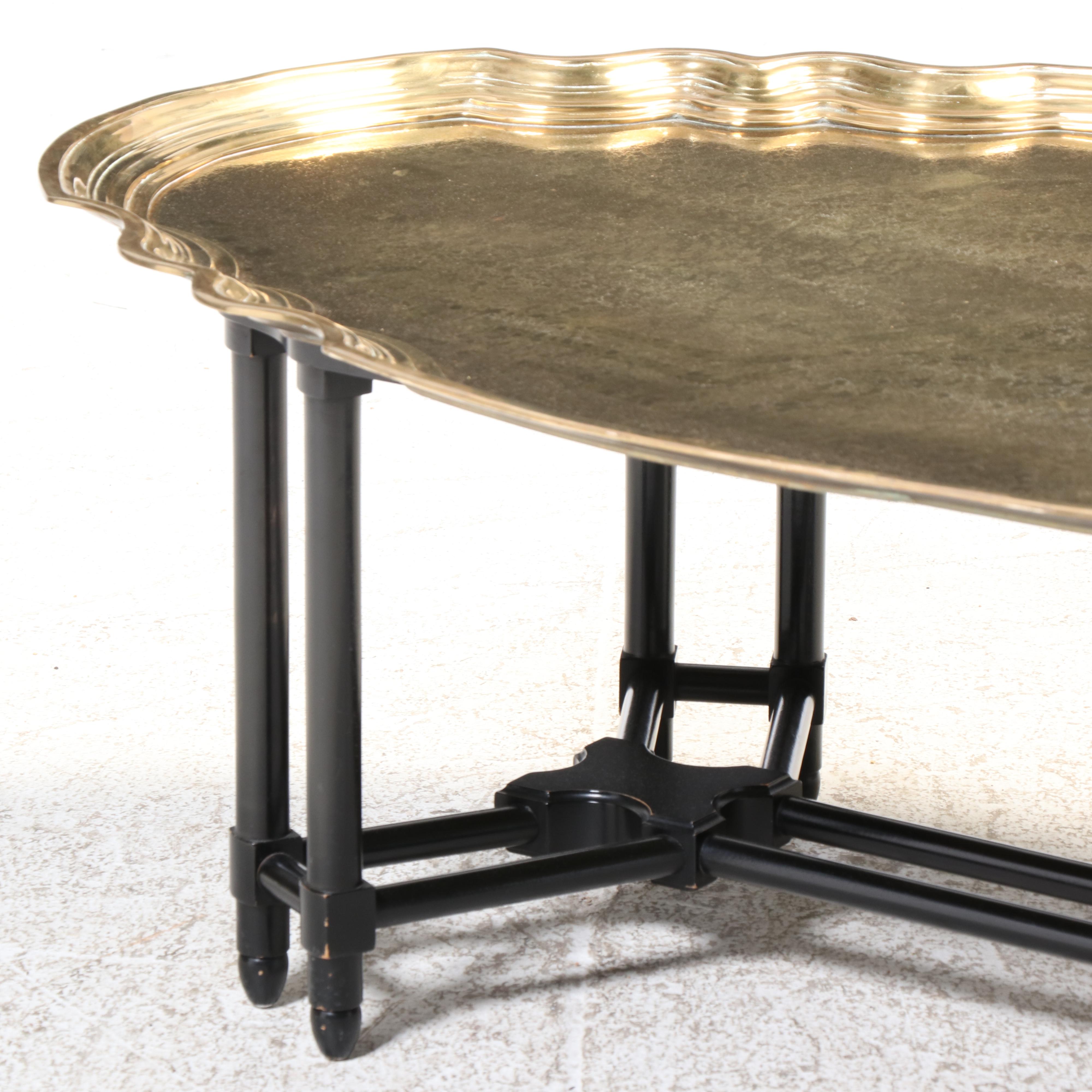 Baker Furniture Regency Style Ebonized and Brass Tray-Top Coffee Table