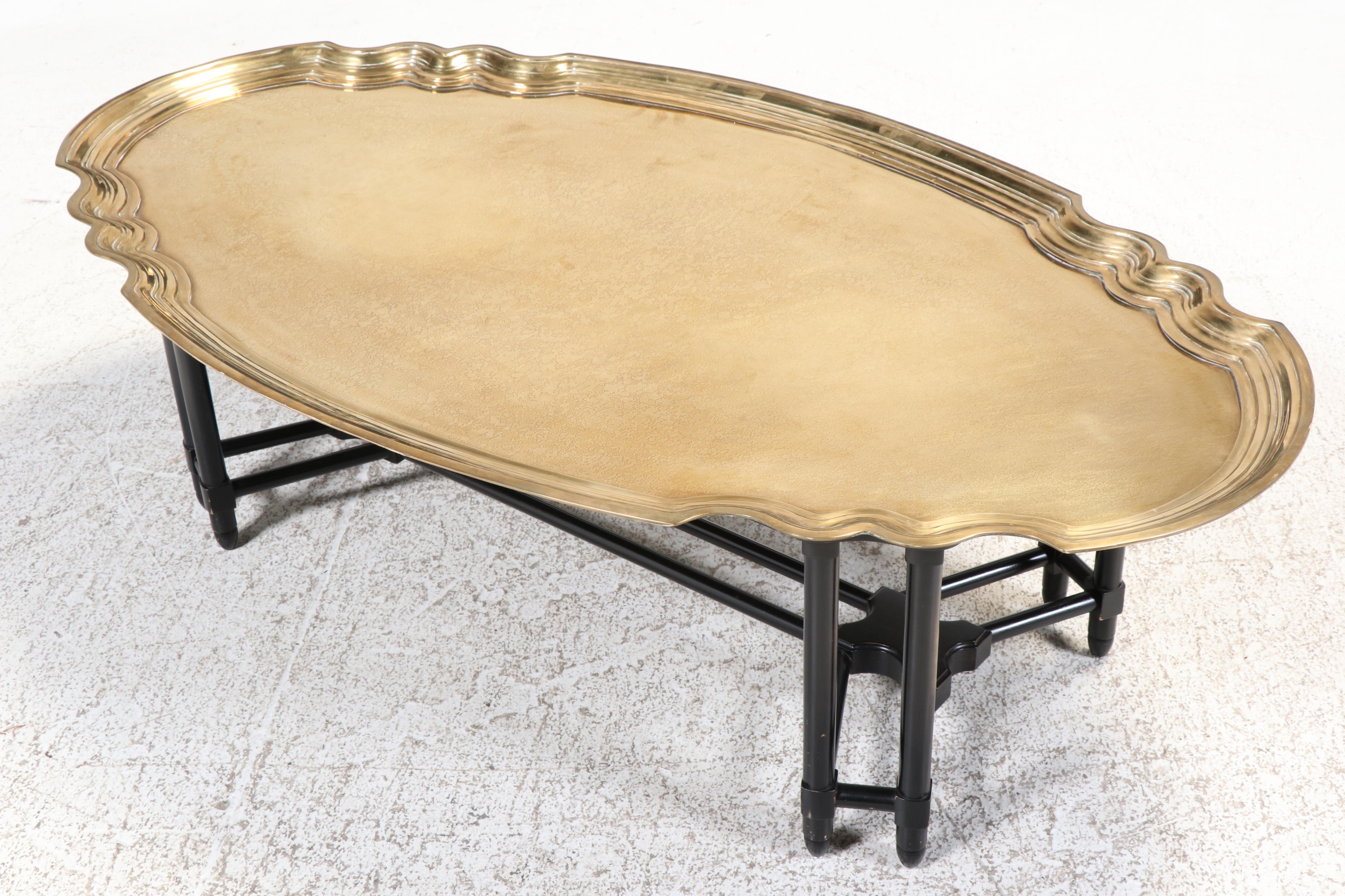 Baker Furniture Regency Style Ebonized and Brass Tray-Top Coffee Table