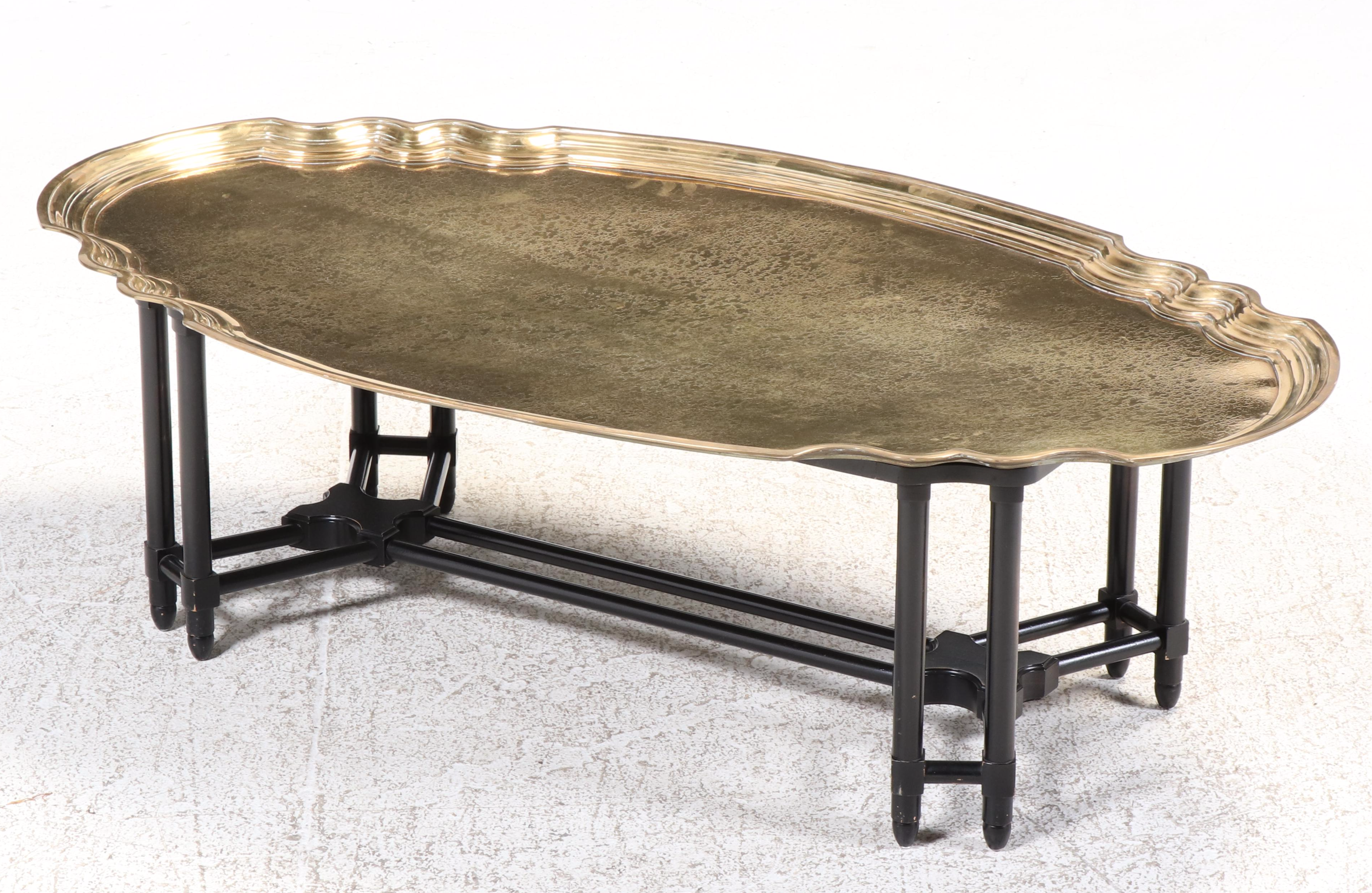 Baker Furniture Regency Style Ebonized and Brass Tray-Top Coffee Table