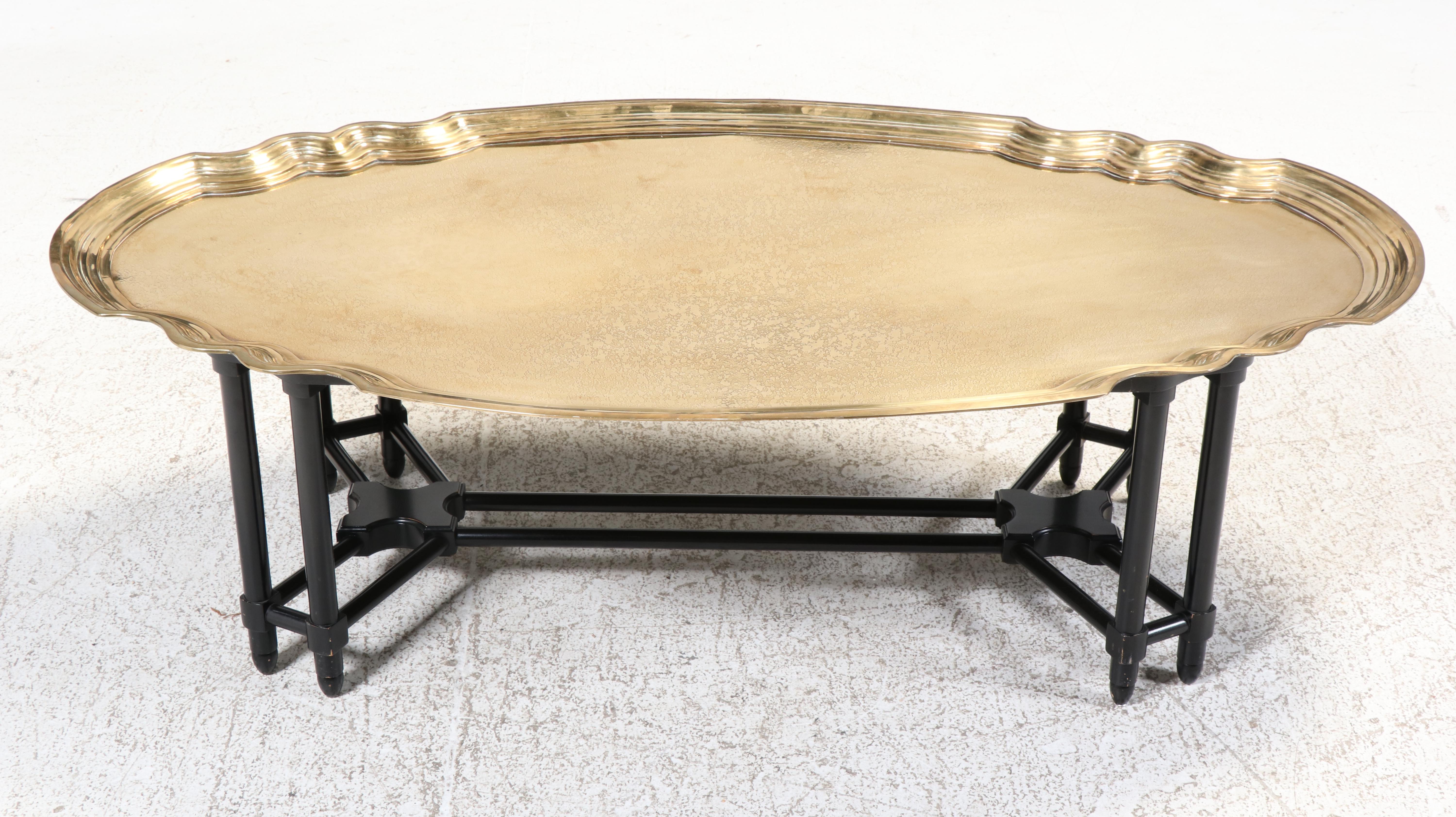 Baker Furniture Regency Style Ebonized and Brass Tray-Top Coffee Table