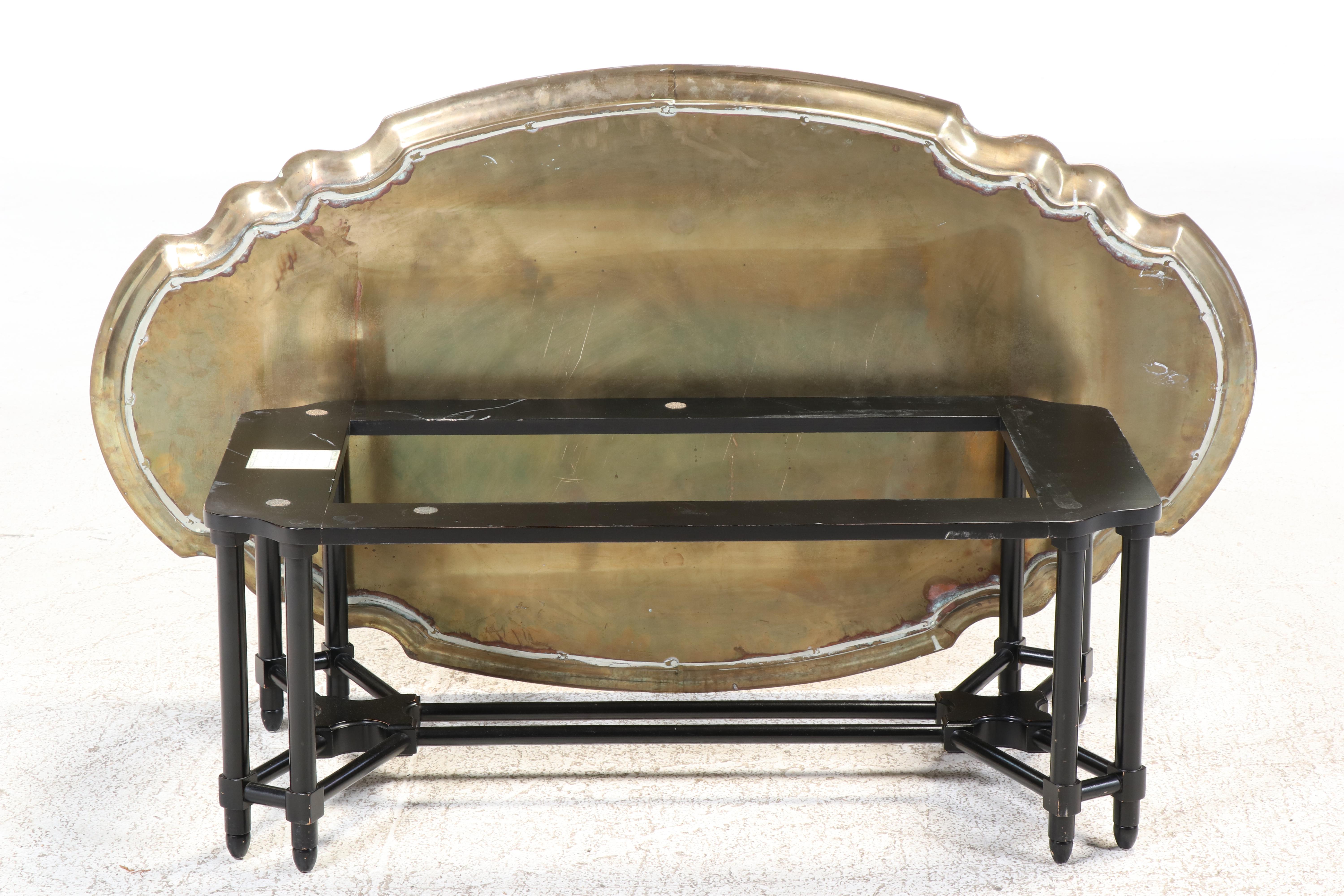 Baker Furniture Regency Style Ebonized and Brass Tray-Top Coffee Table