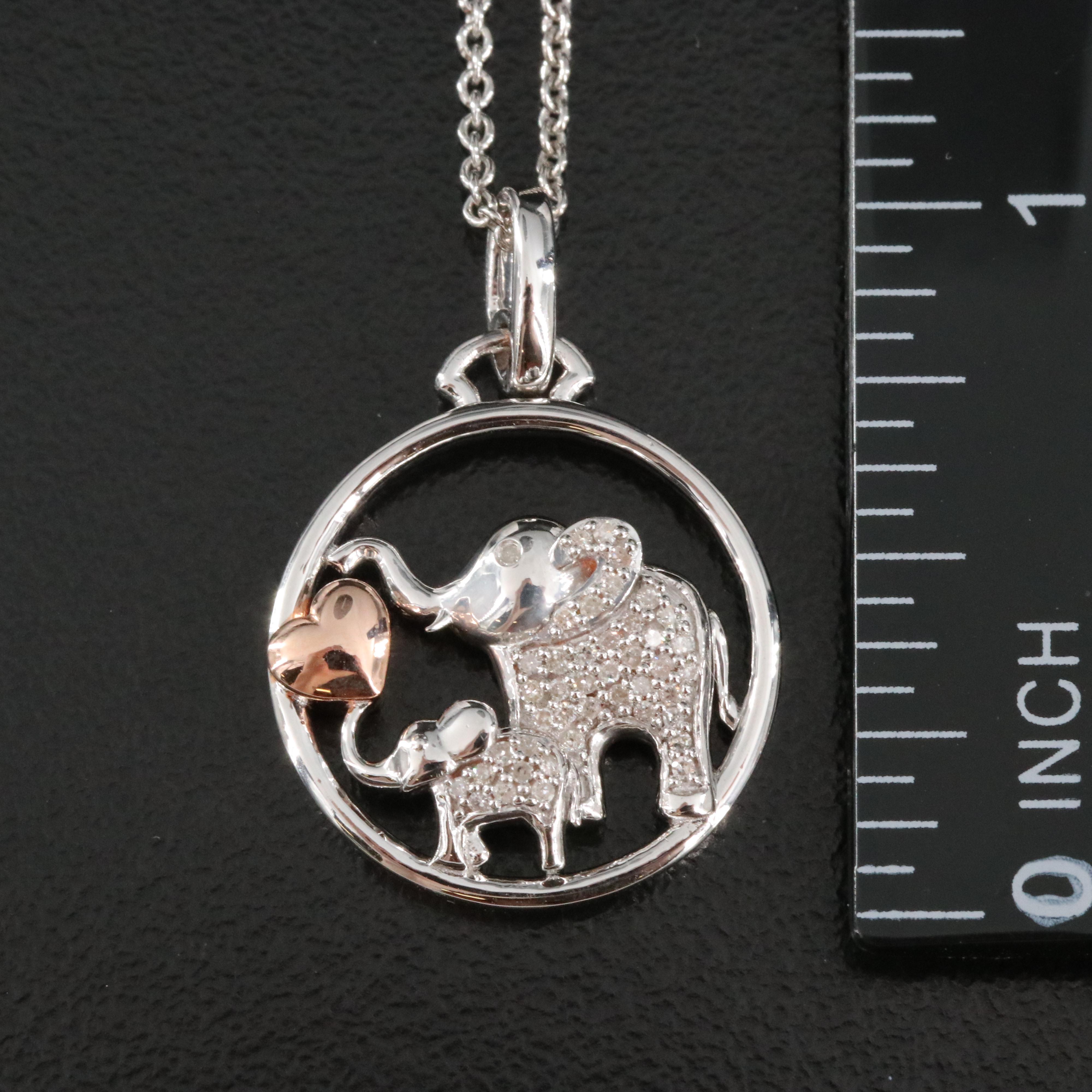 Hallmark Sterling Diamond Mother and Child Elephant Pendant Necklace