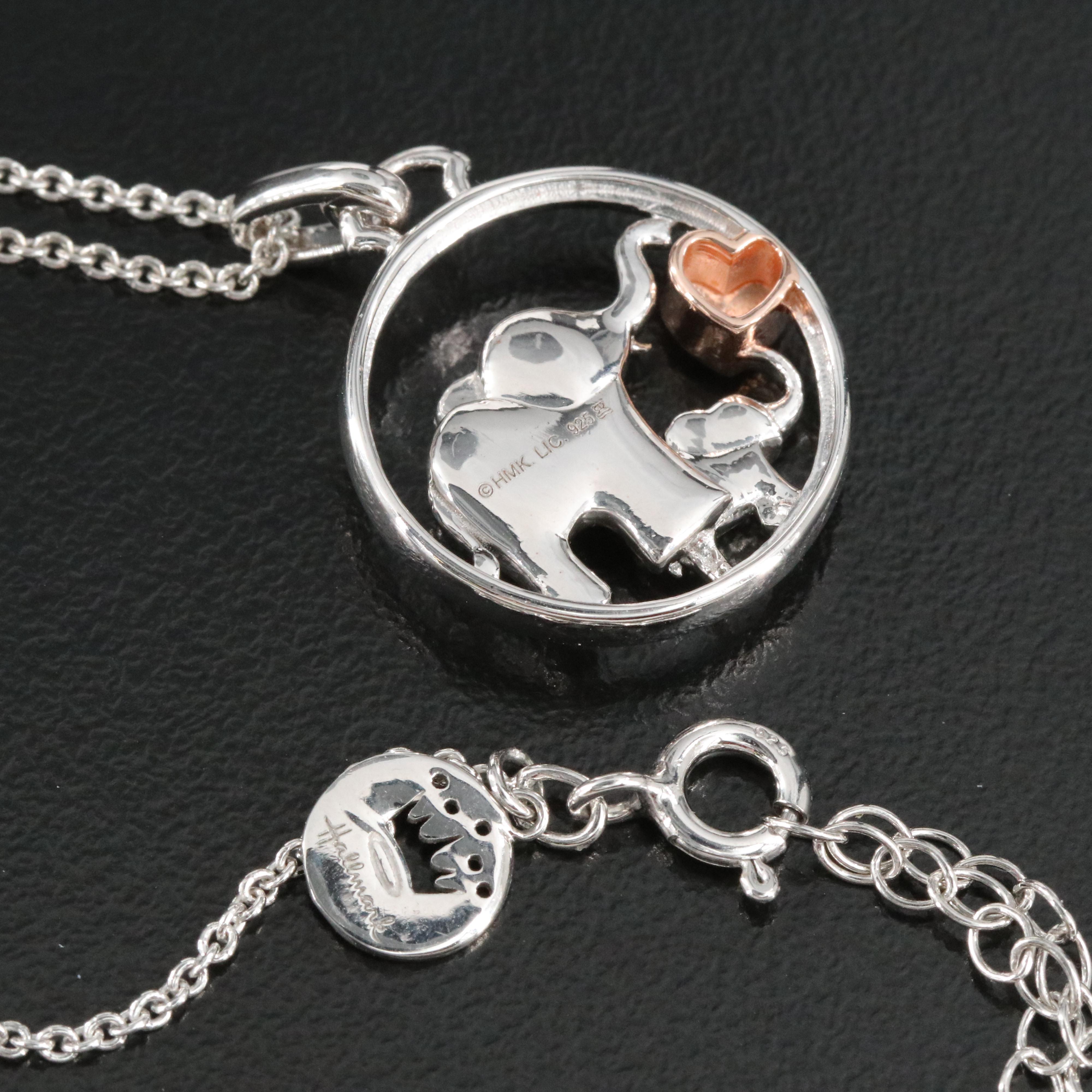 Hallmark Sterling Diamond Mother and Child Elephant Pendant Necklace