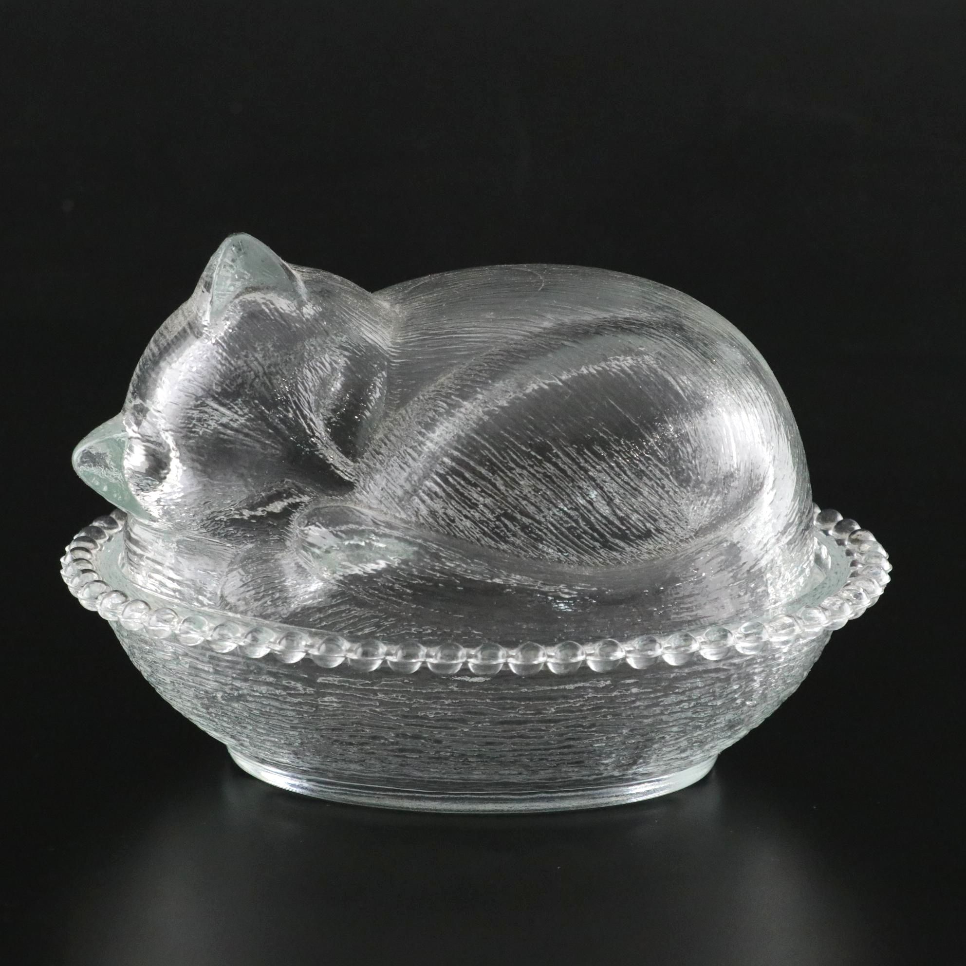Indiana Glass Cat-on-Basket Box
