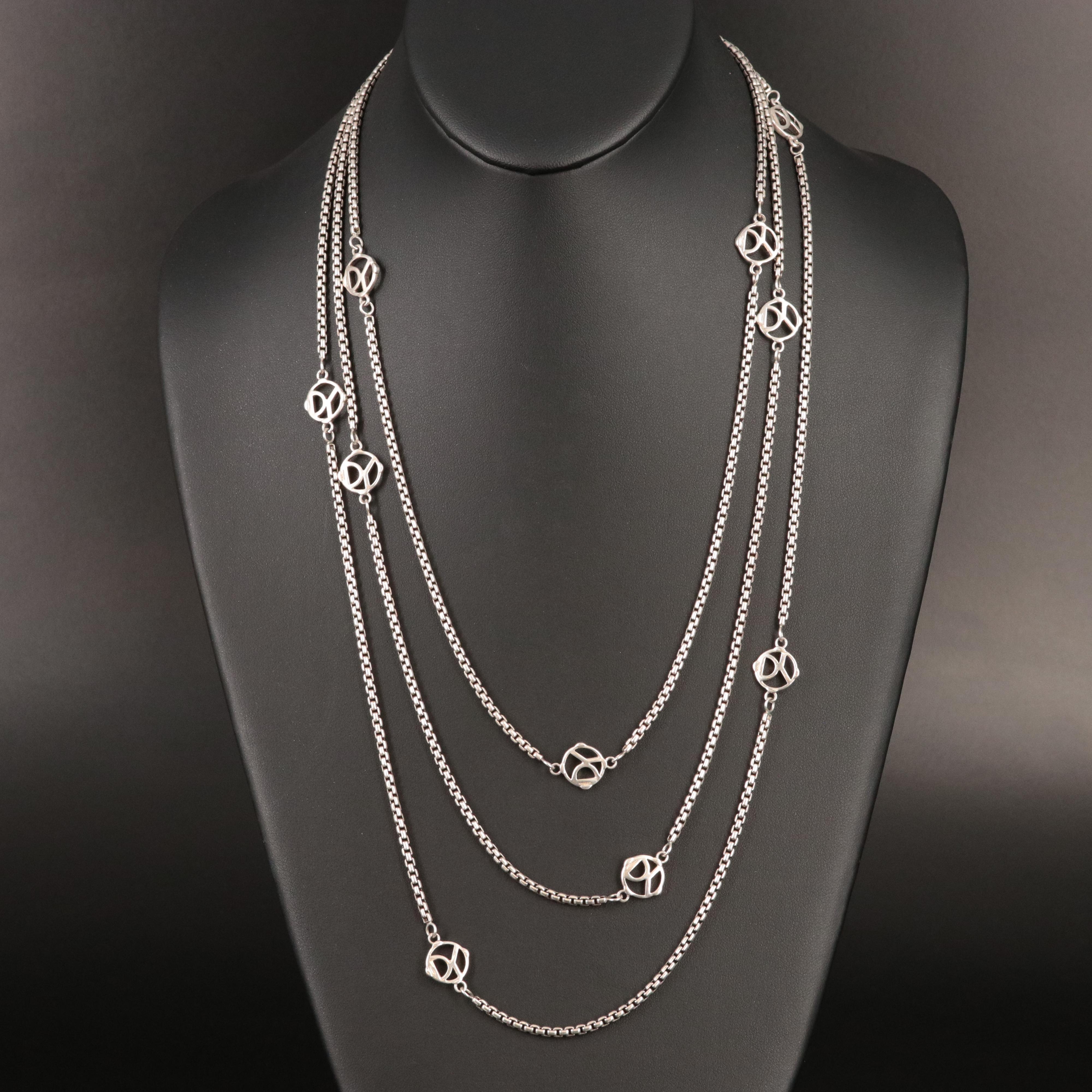 David Yurman Sterling DY Logo Long Station Necklace