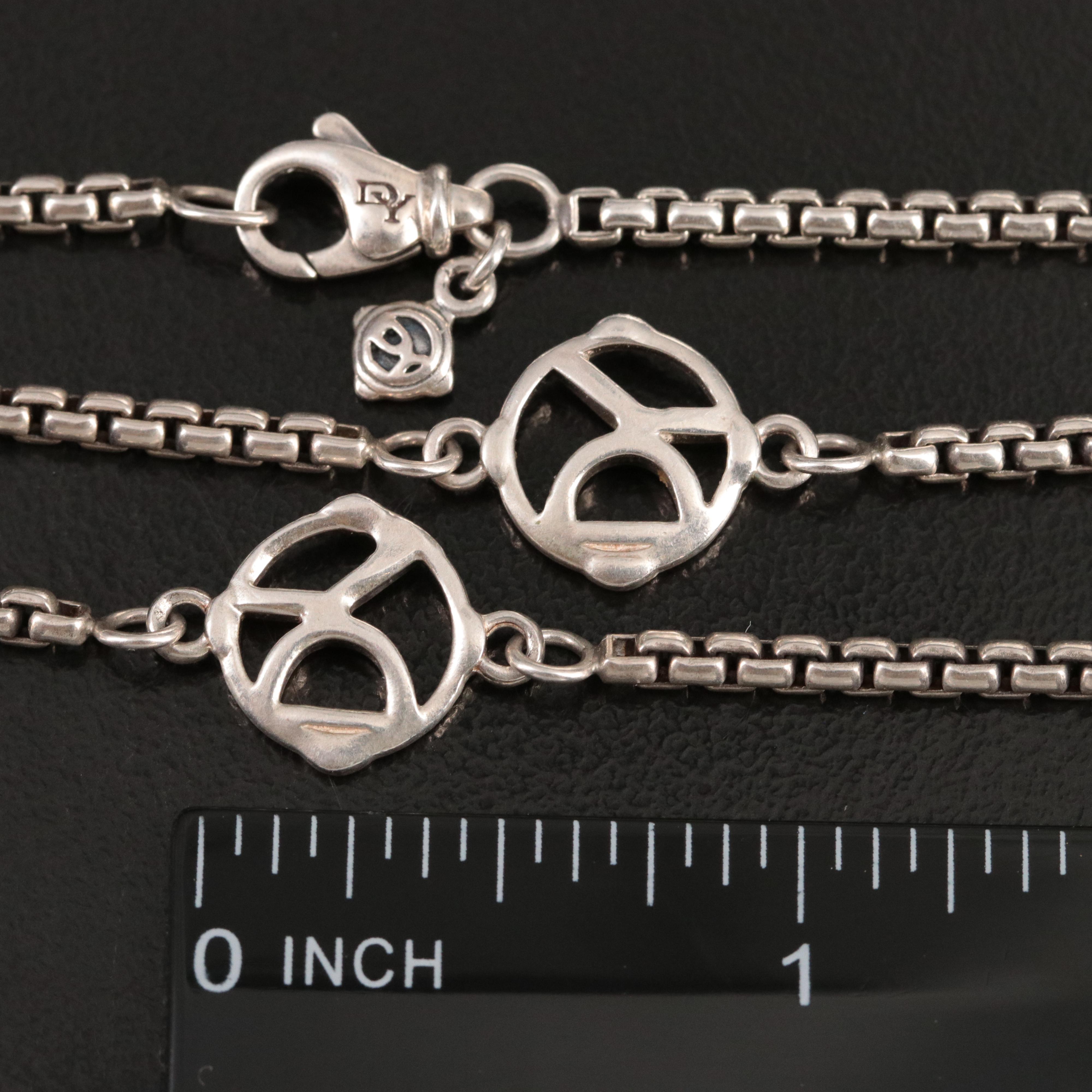 David Yurman Sterling DY Logo Long Station Necklace