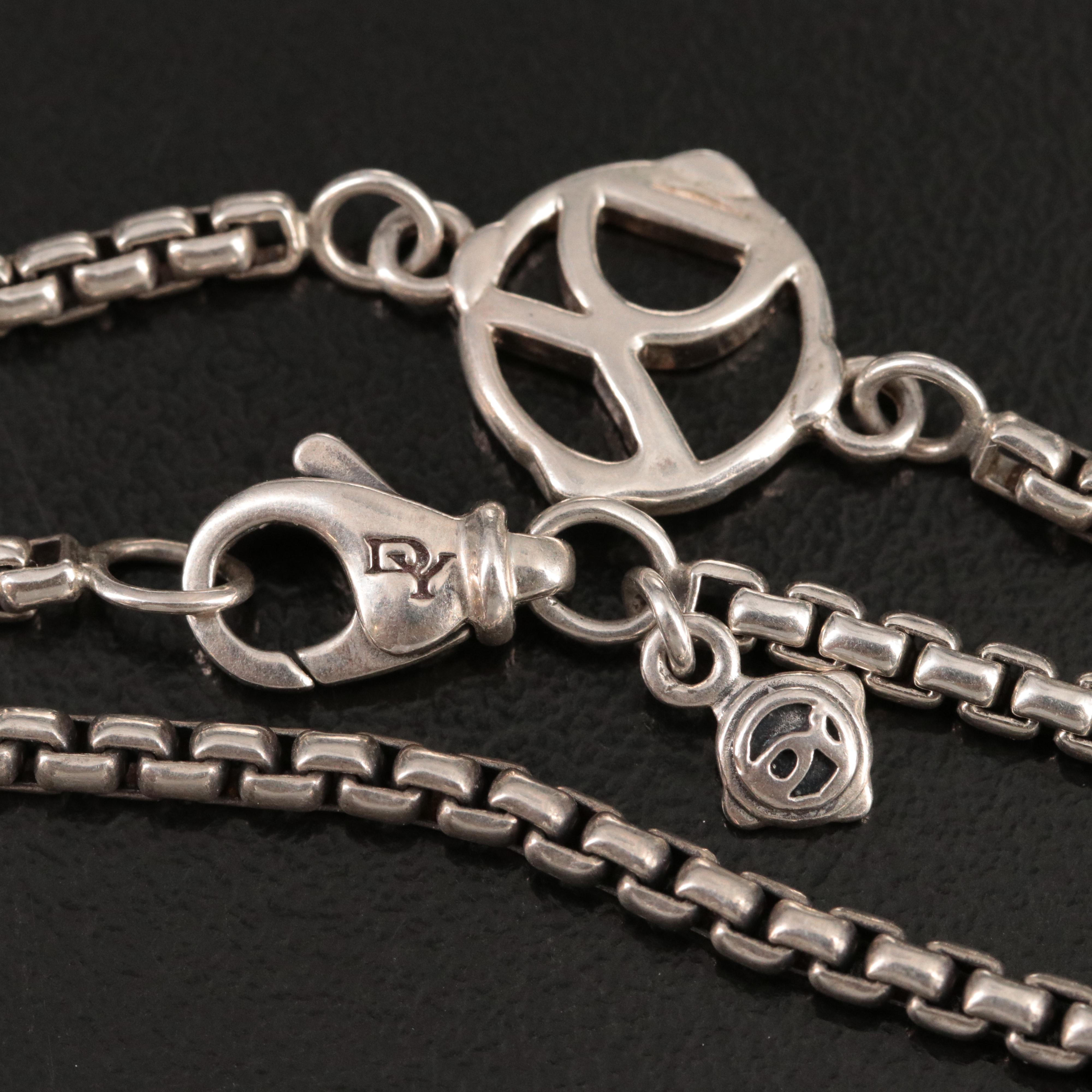 David Yurman Sterling DY Logo Long Station Necklace