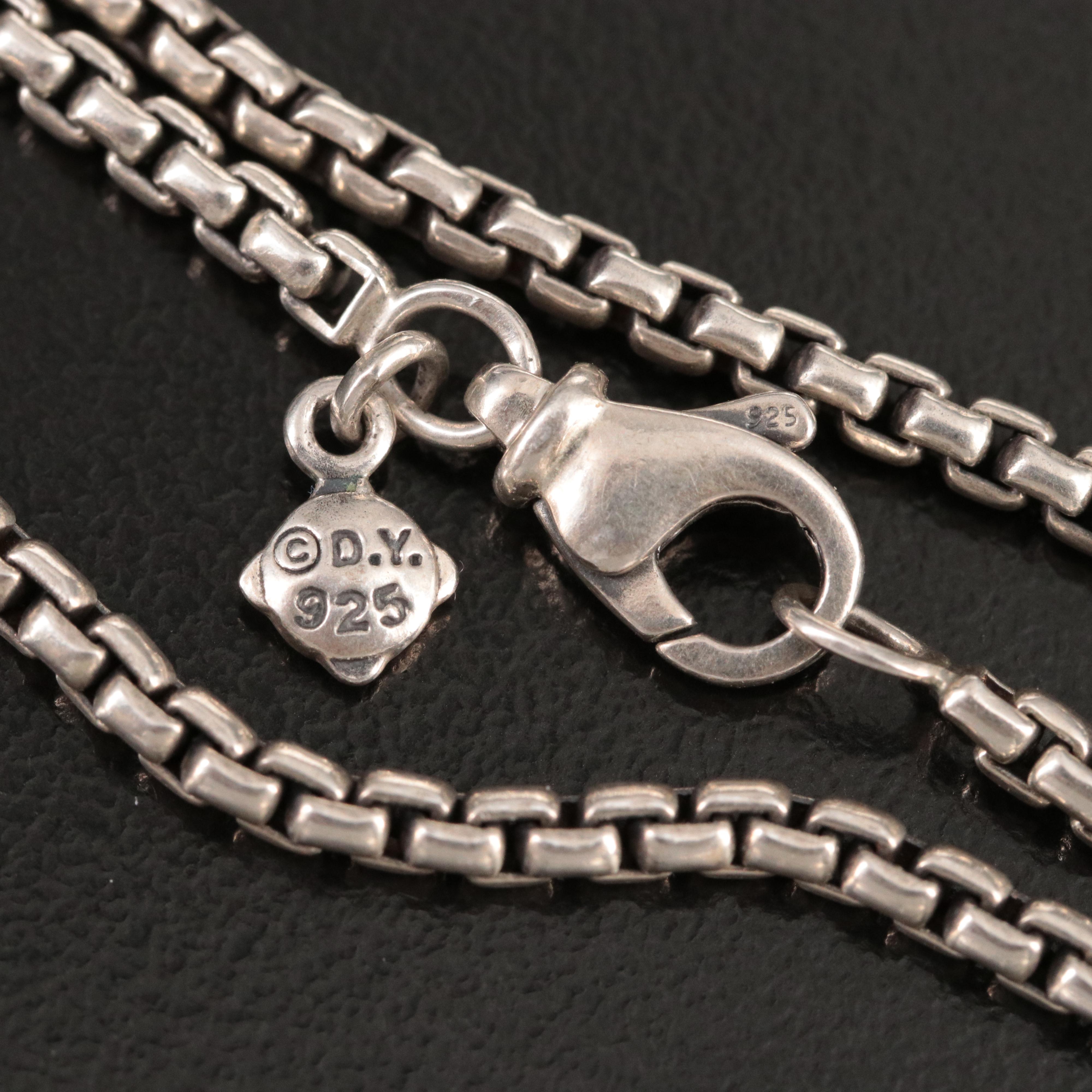 David Yurman Sterling DY Logo Long Station Necklace