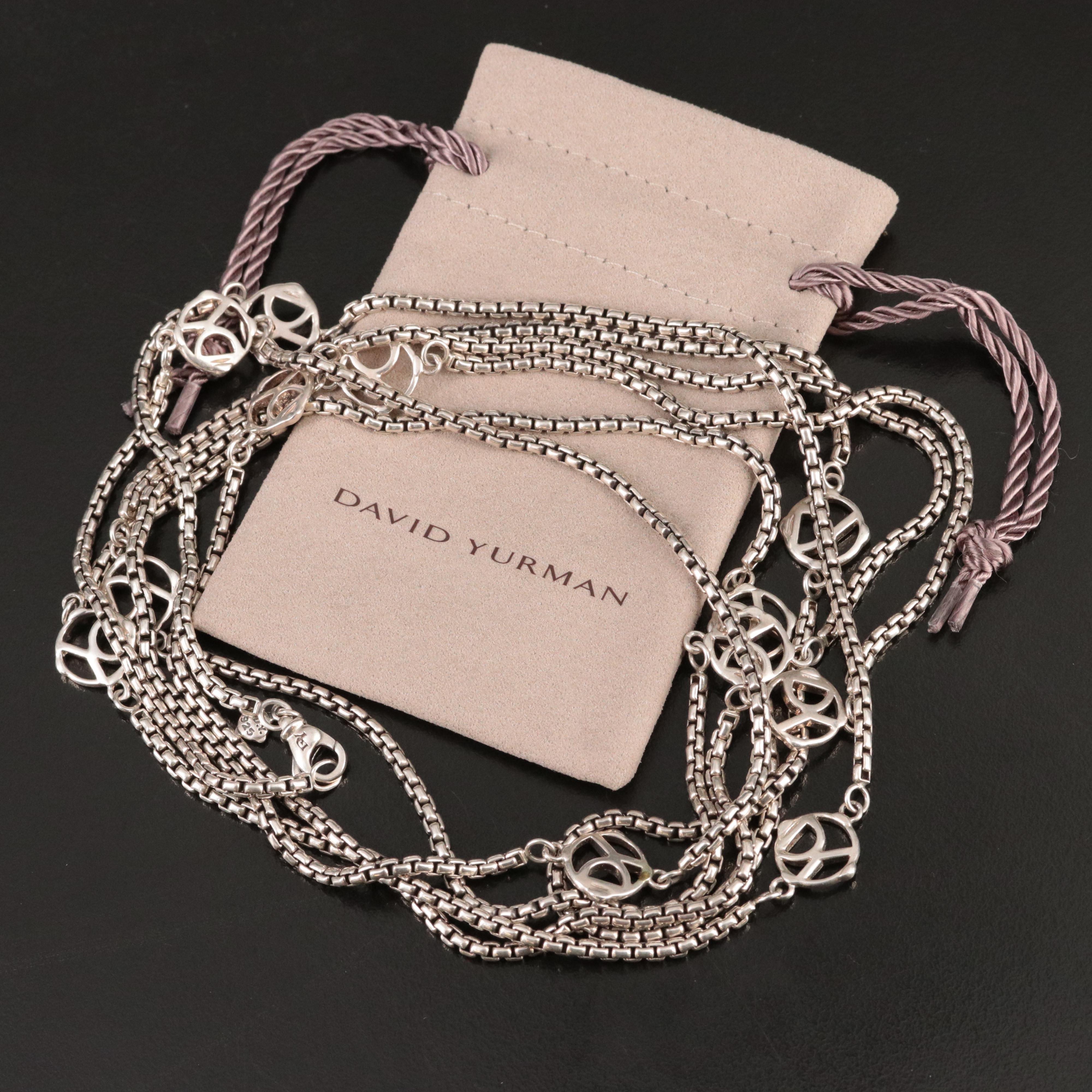 David Yurman Sterling DY Logo Long Station Necklace