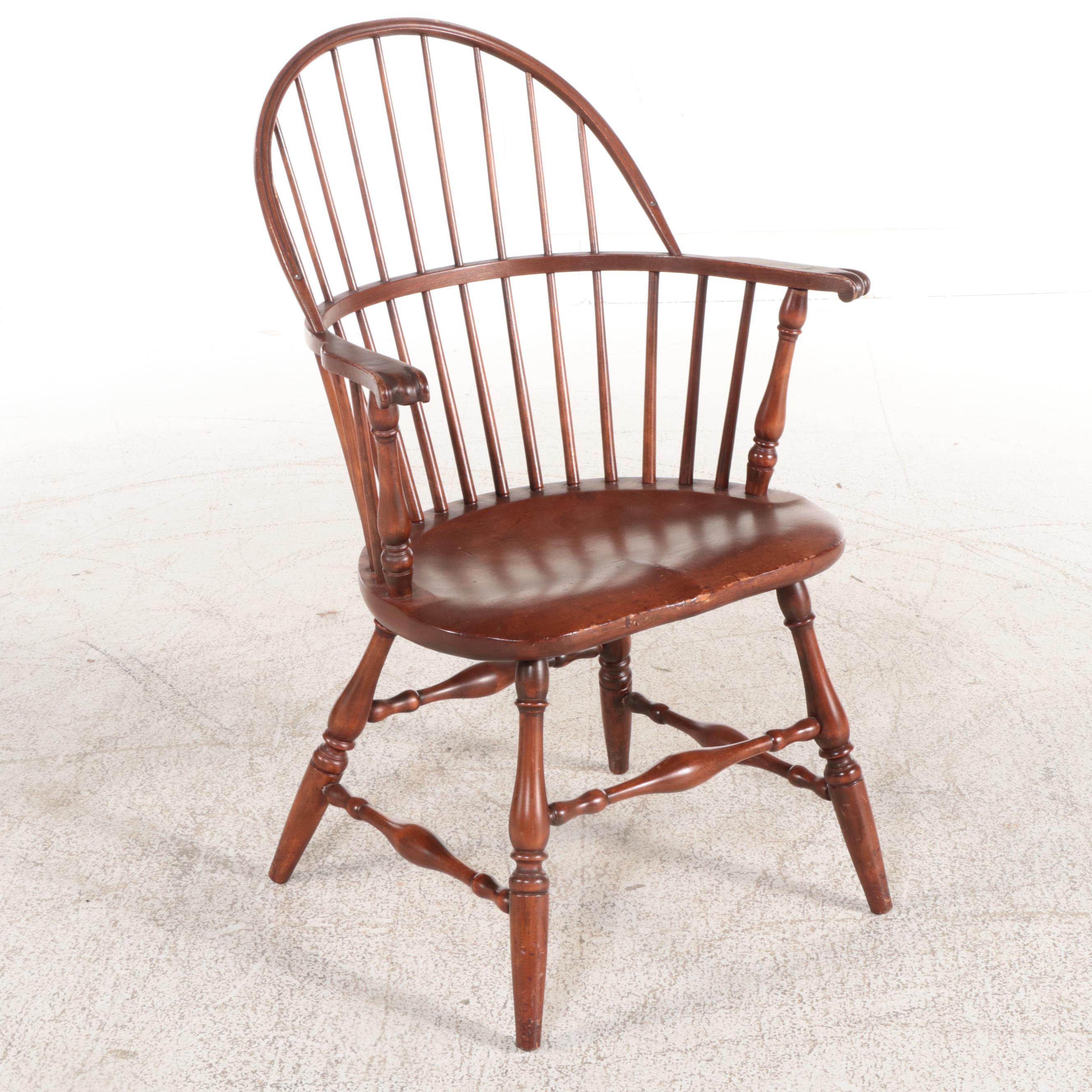 Four American Colonial Style Sack-Back and Knuckle-Arm Windsor Armchairs