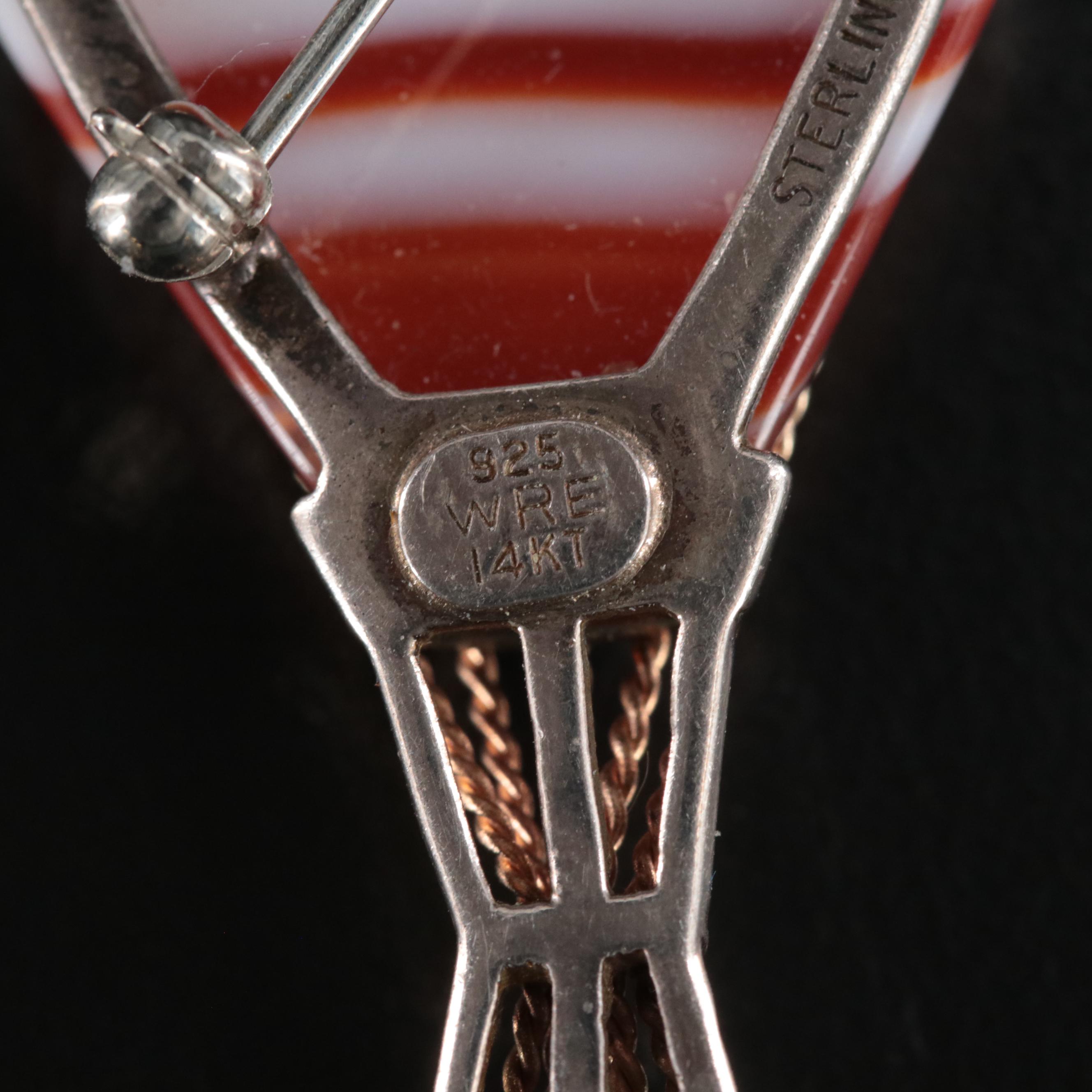 Vintage W.E. Richards Sterling Agate Hot Air Balloon Brooch with 14K Detail