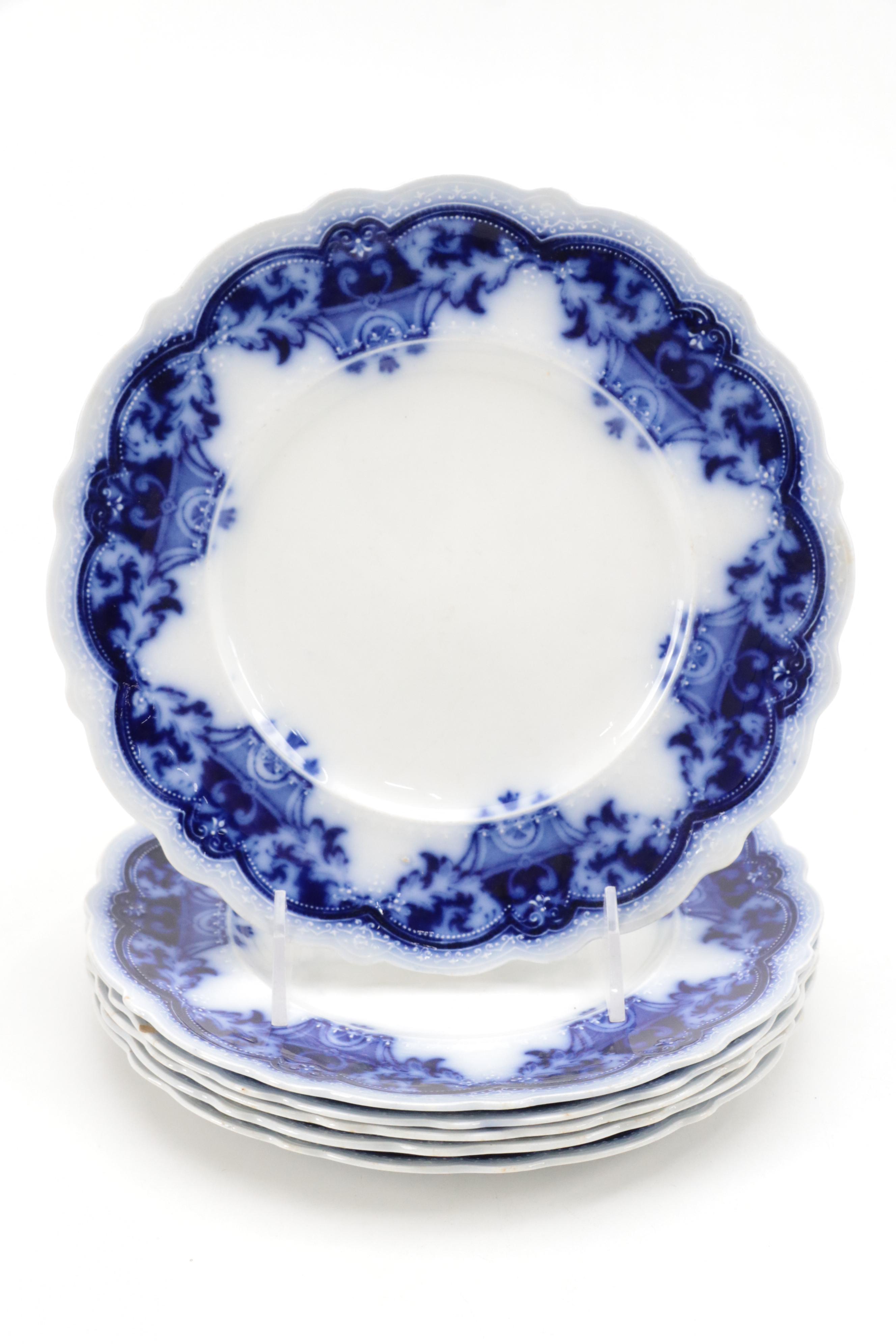 Johnson Bros "The Blue Danube" Flow Blue Ironstone Plates, Late 19th C