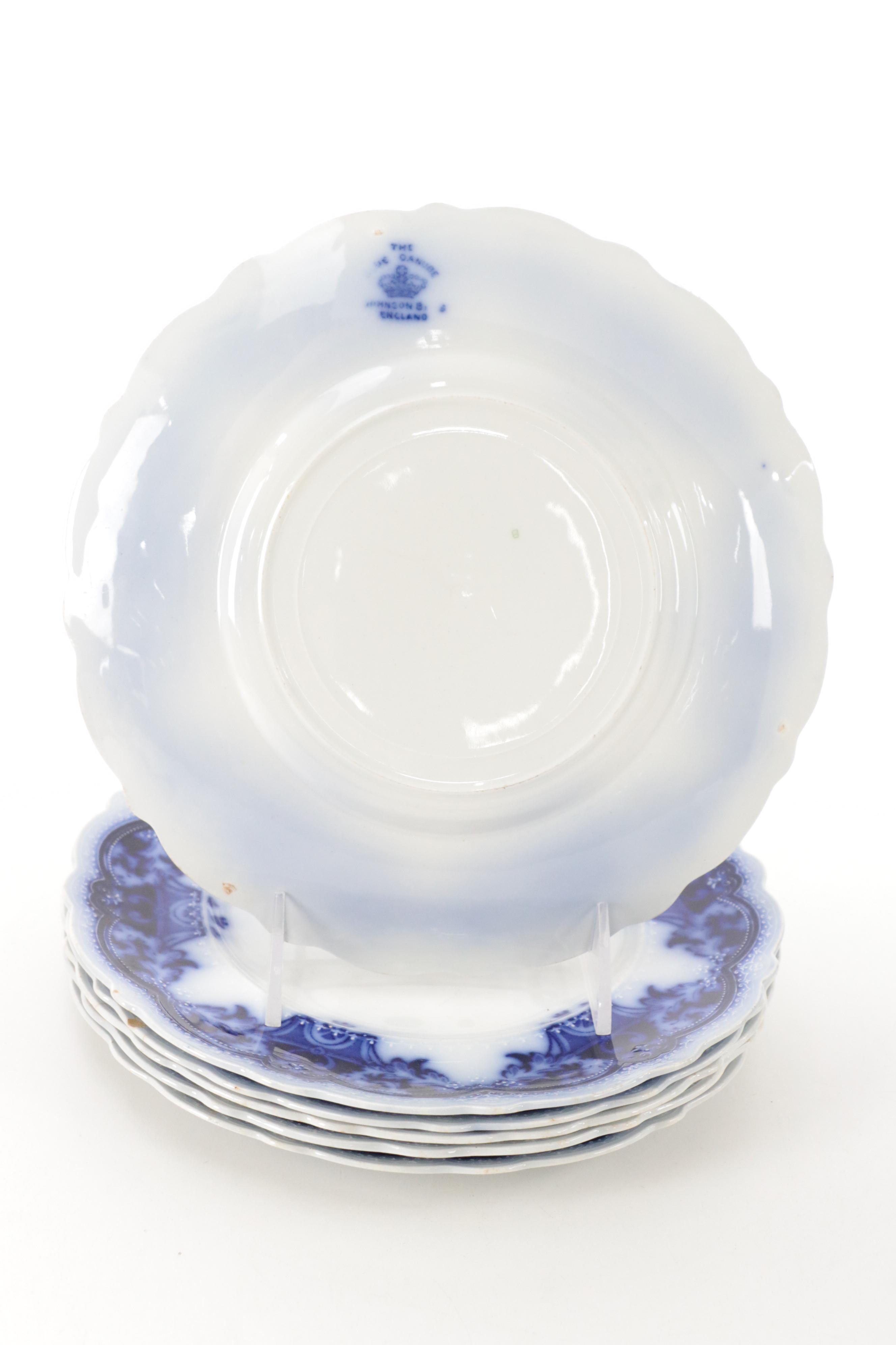 Johnson Bros "The Blue Danube" Flow Blue Ironstone Plates, Late 19th C