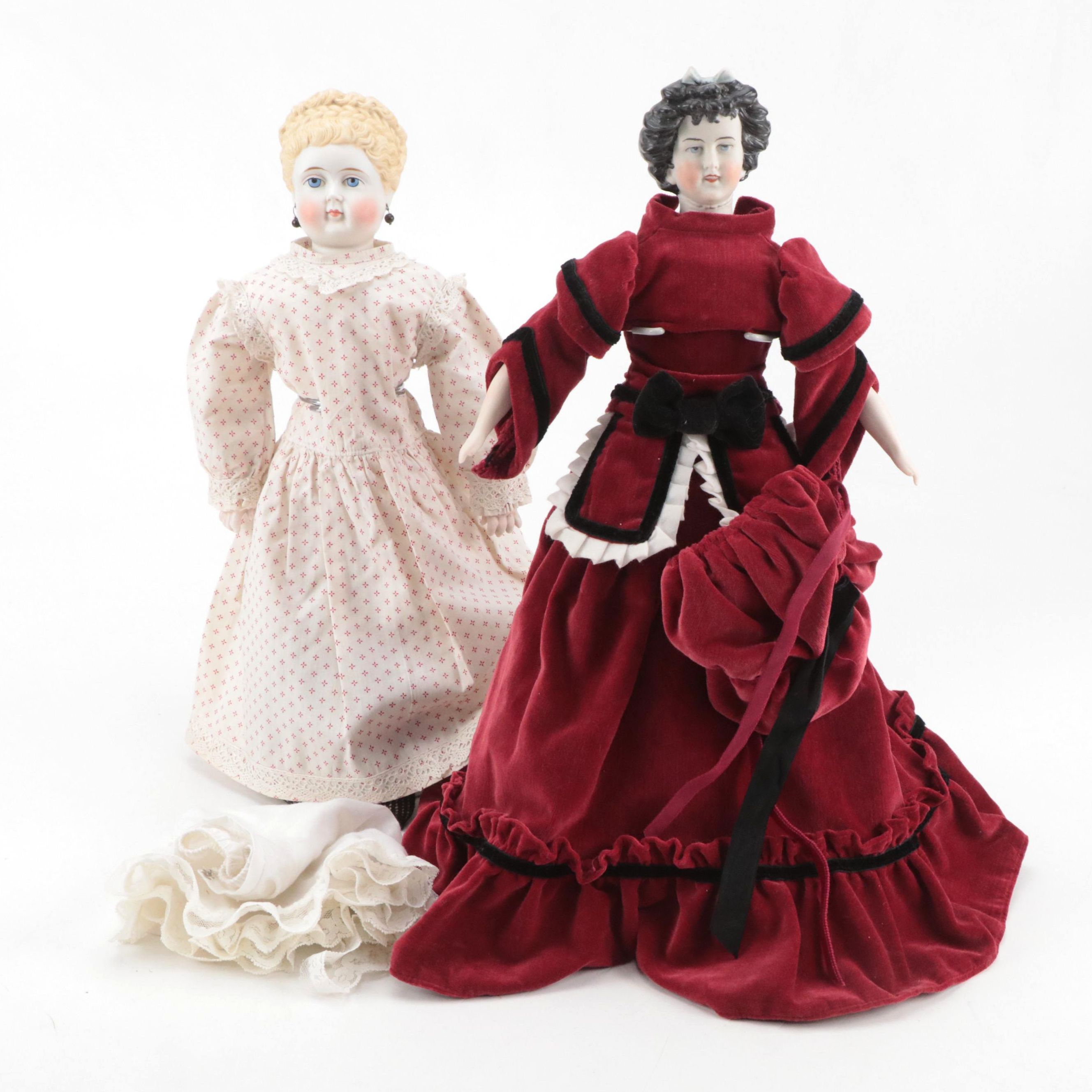 Limbach Irish Queen with Other German Blonde Molded Fancy Hair Parian Dolls