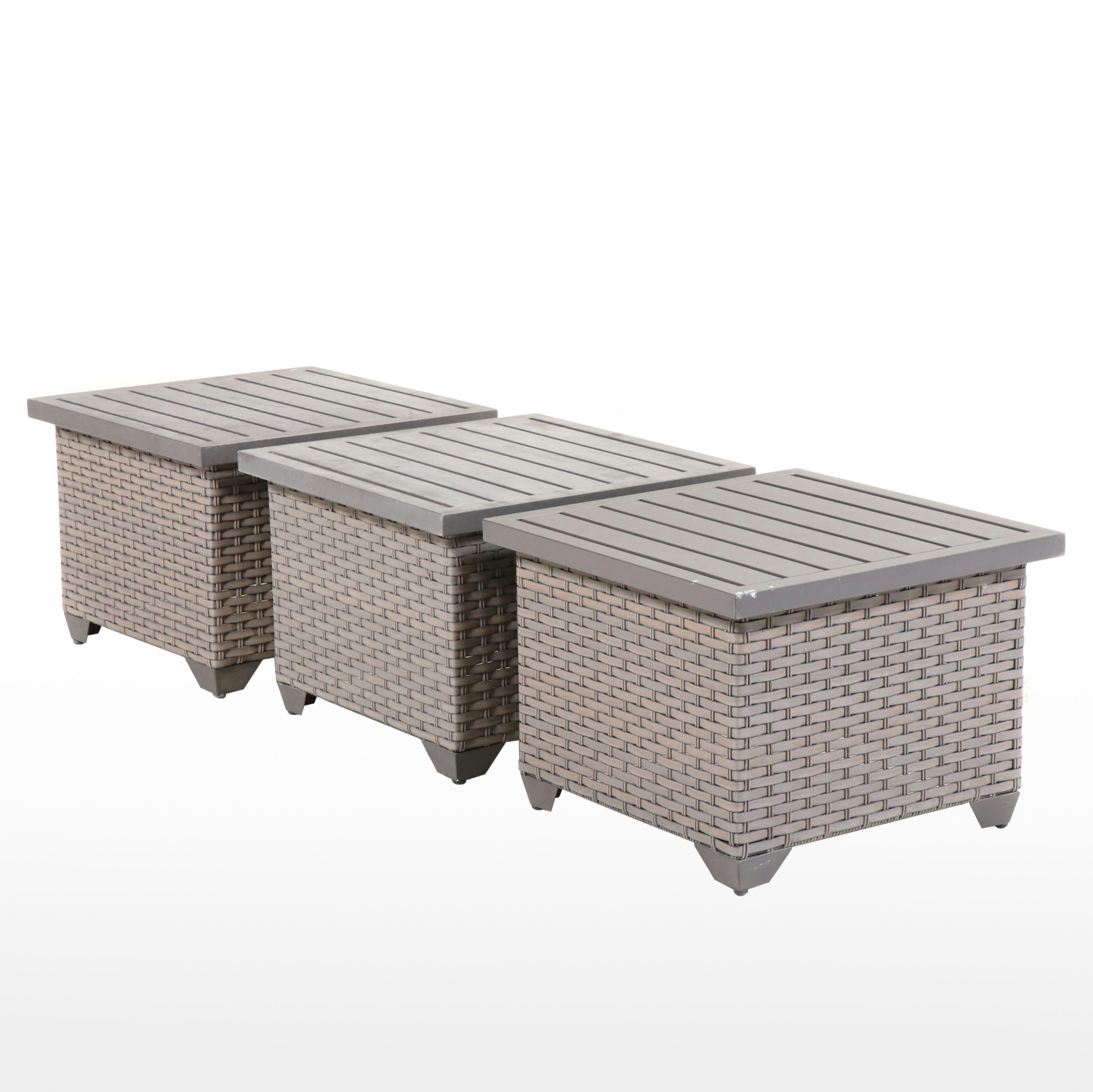 Three Contemporary Resin Wicker Accent Tables