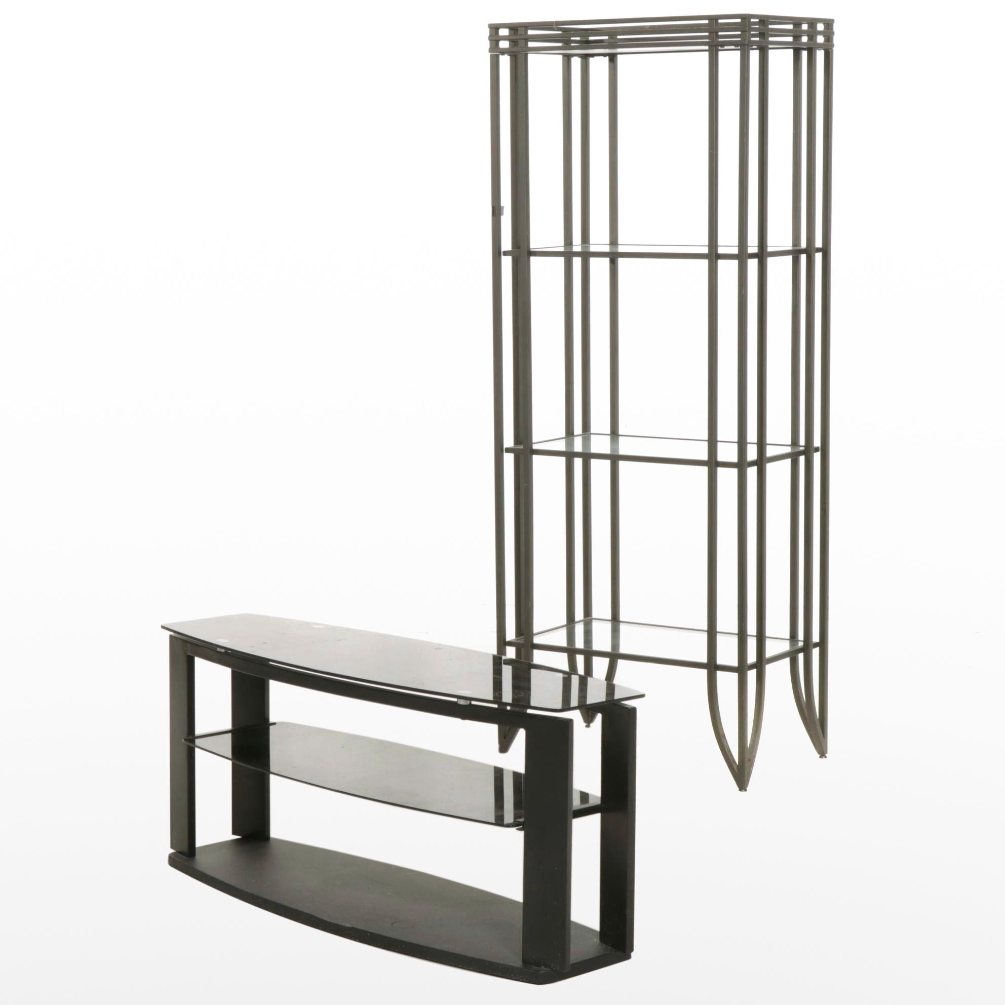 Metal and Glass 4-Tier Étagère with TechCraft Metal and Glass Media Stand