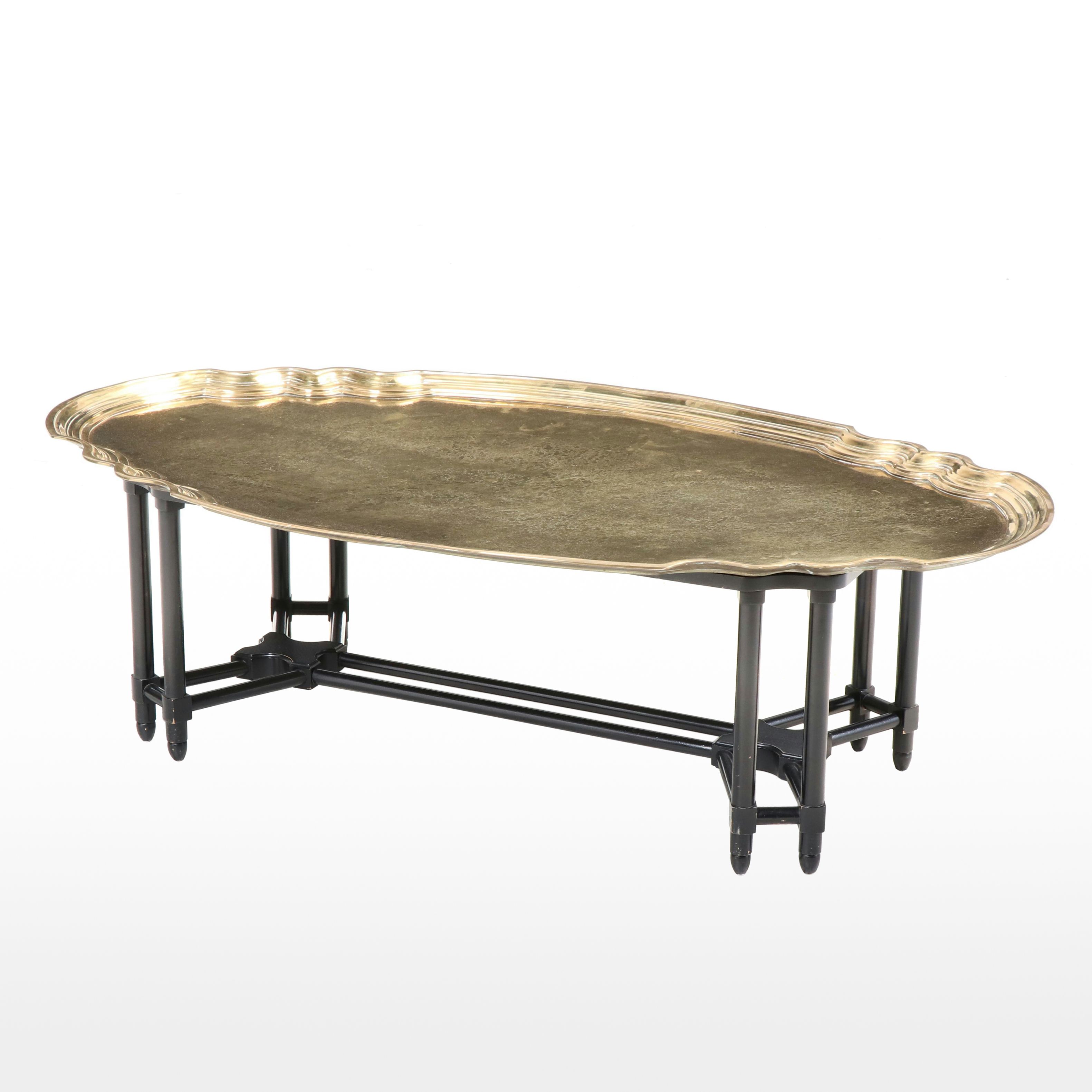Baker Furniture Regency Style Ebonized and Brass Tray-Top Coffee Table