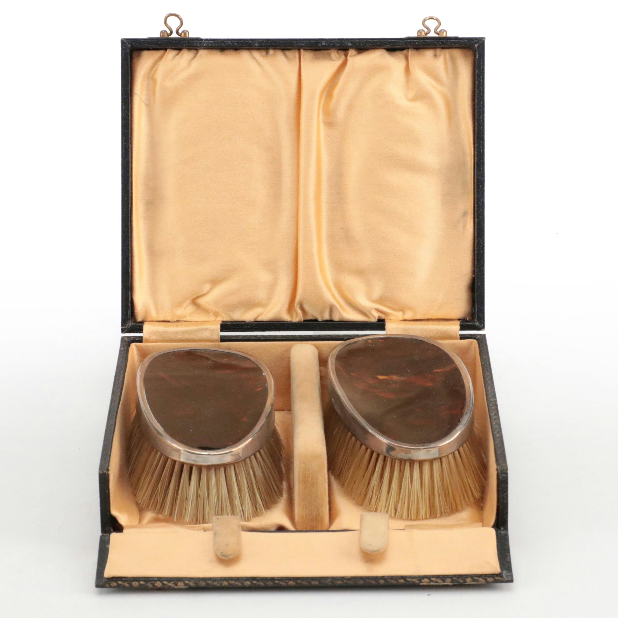 W G Sothers Ltd English Sterling and Tortoiseshell Clothes Brushes w/ Case, 1924