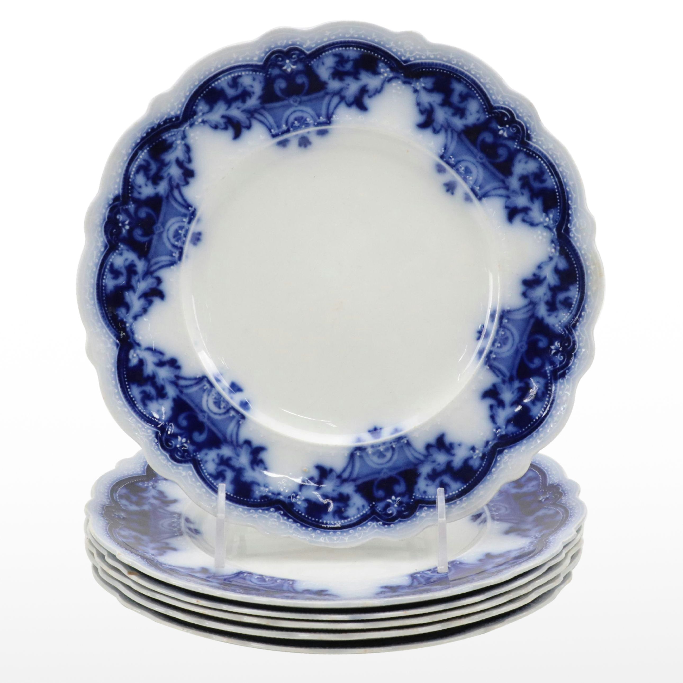 Johnson Bros "The Blue Danube" Flow Blue Ironstone Plates, Late 19th C